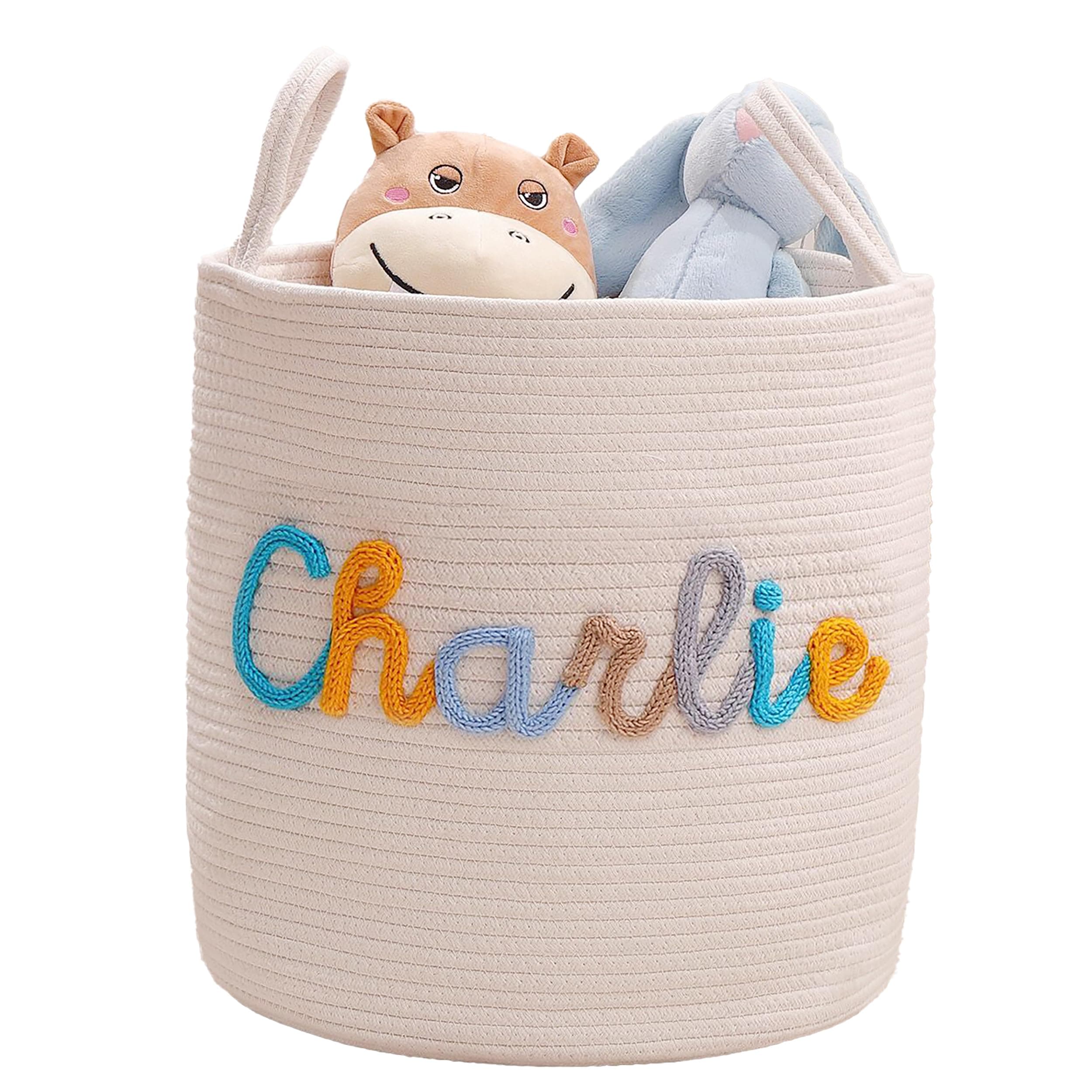 Kdolvss Personalized Baby Basket with Name, Custom Cotton Rope Storage Bin, Newborn Baby Gift Baskets, Baby Shower Gifts, Diaper Caddy Organizer, Nursery Storage (S3-Extra Large)