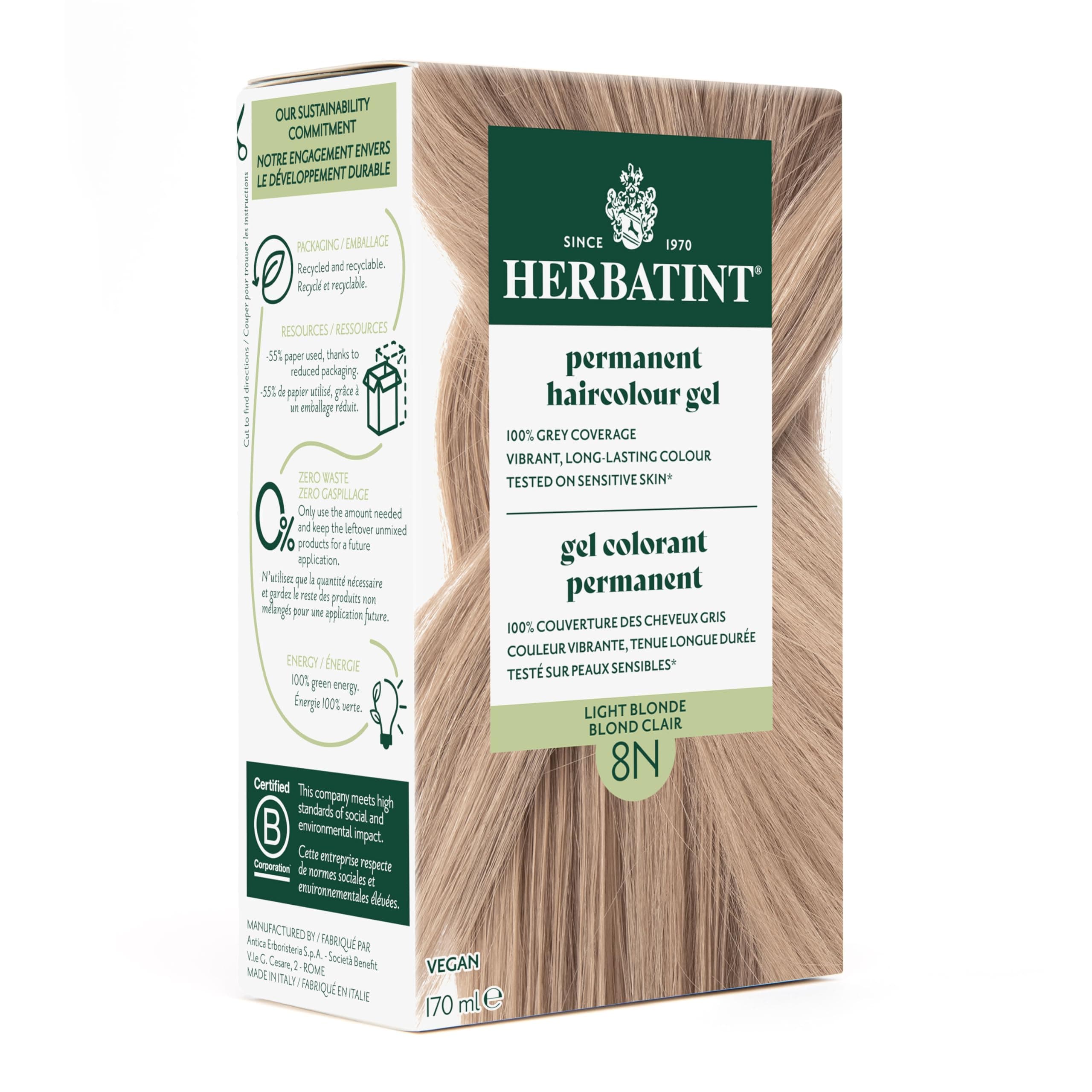 Herbatint Permanent Hair Color Gel 8N Light Blonde 170mL