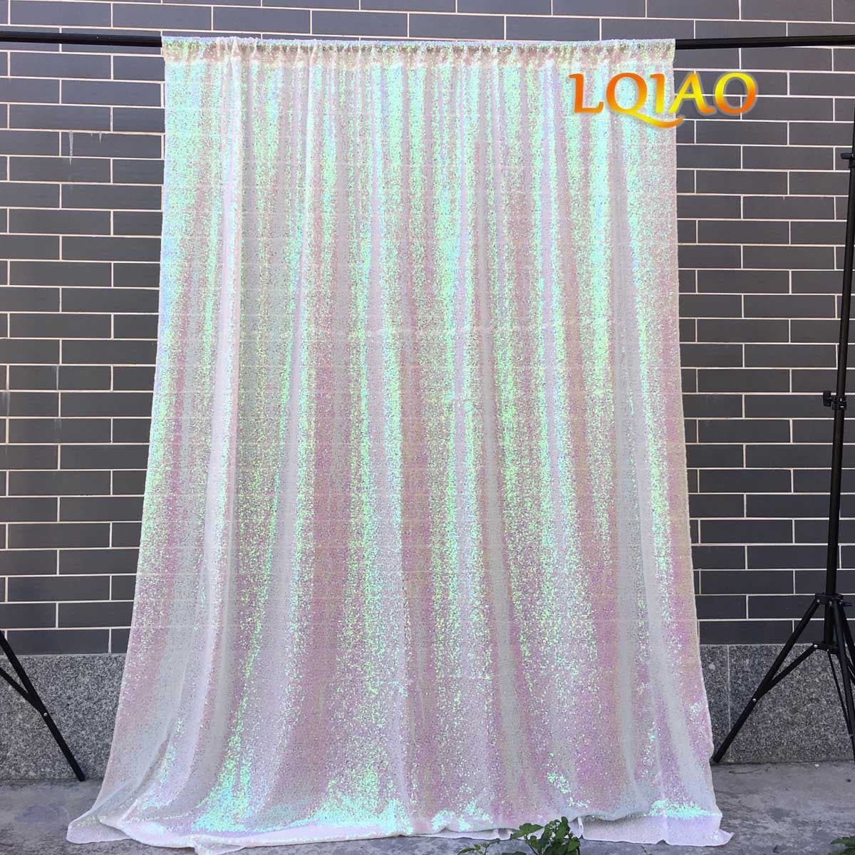 LQIAO 4FTX10FT Changed White Shimmer Sequin Fabric Backdrops Wedding Photo Booth,Sequin Curtains,Drapes,Sequin Panels Photography Background Decoration