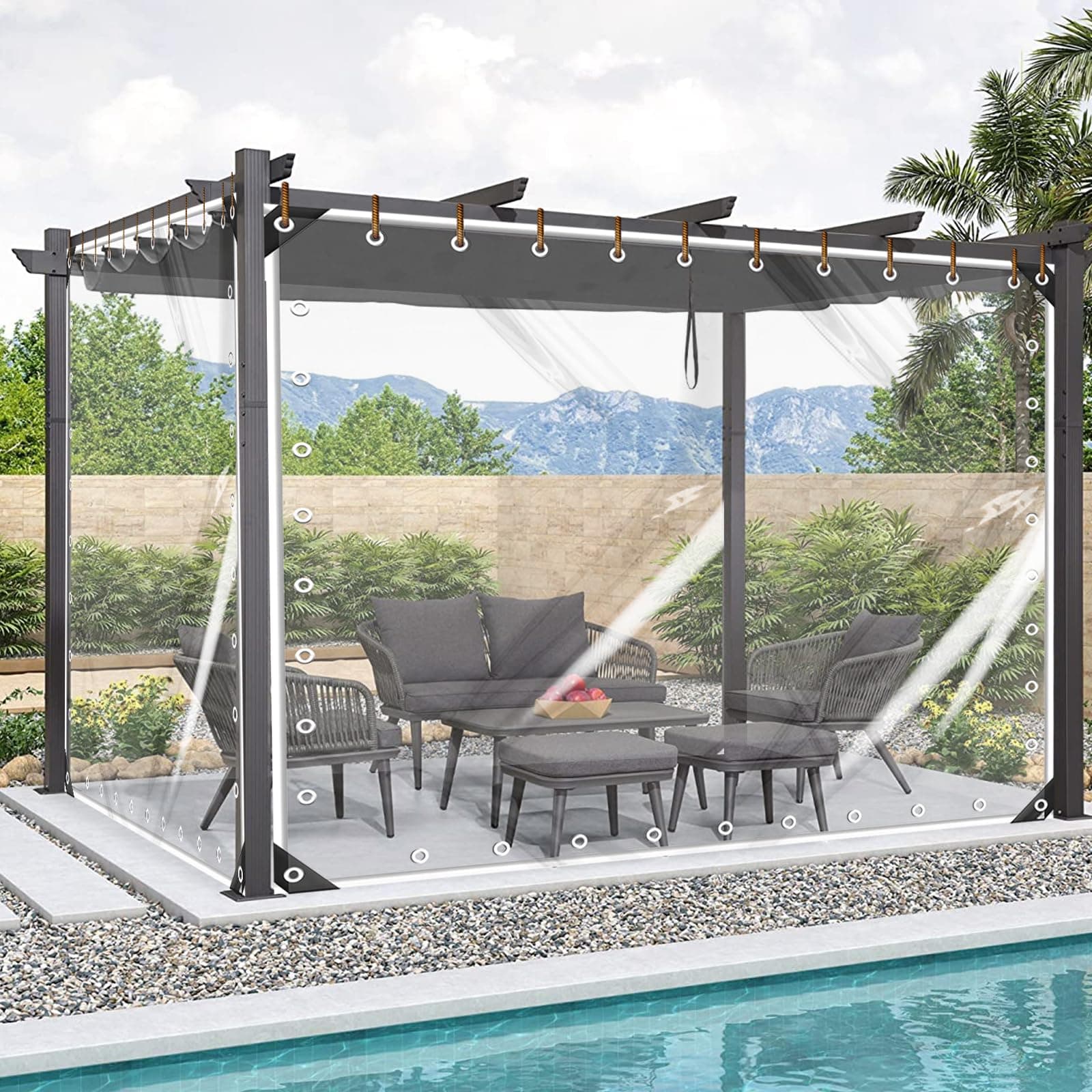FoundGo Clear PVC Vinyl Tarp - 7'x8' - 14 Mil Thickness - Transparent Polytarp with Metal Grommets - Waterproof, UV & Tear Resistant - Ideal for Protection Against Cold Weather & Elements