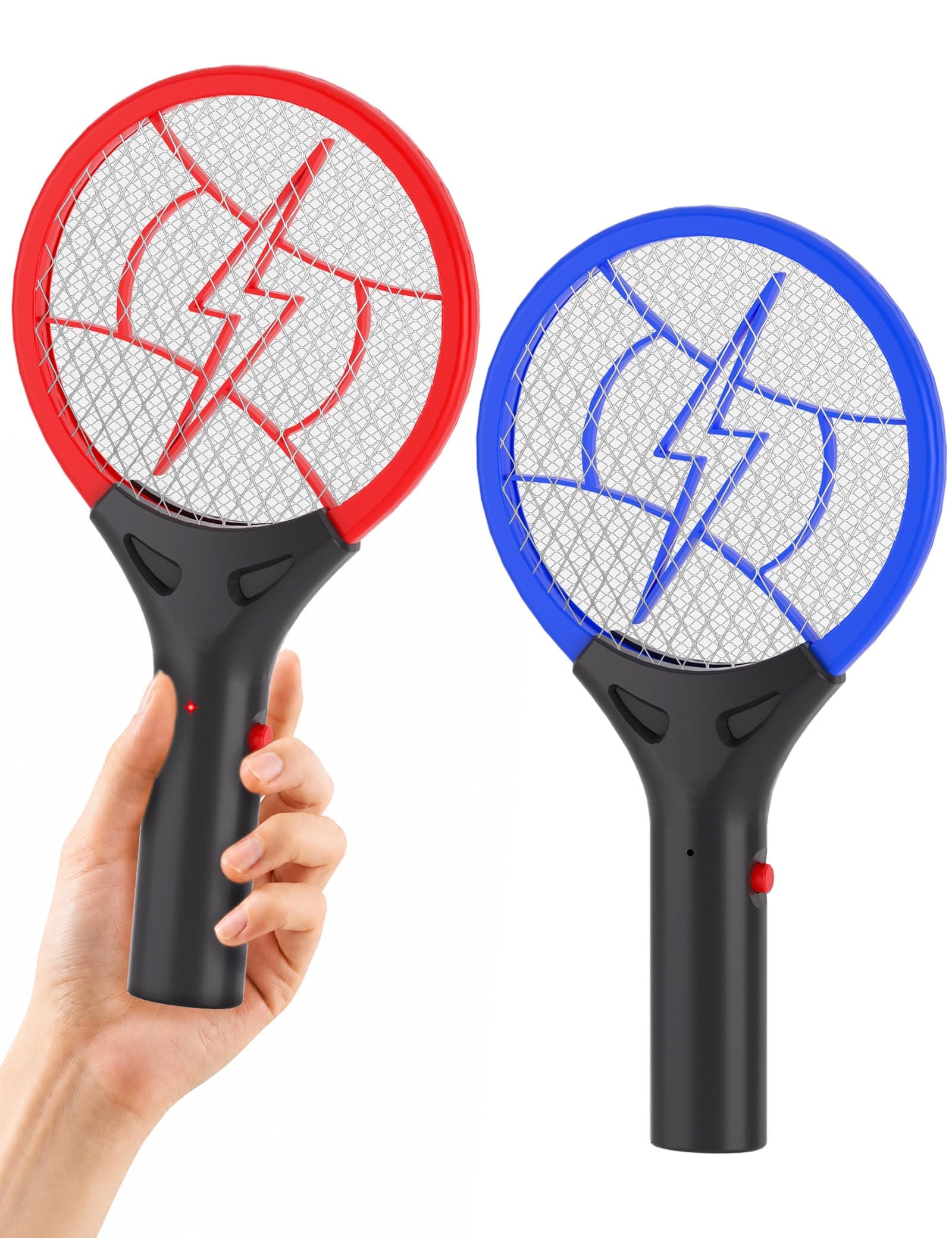 Mini Electric Fly Swatter Bug Zapper Racket, 2 Pack Battery Operated Mosquito Swatter, 3000VDC Red Blue Fly Zapper for Indoor Outdoor Camping, AA Batteries Not Included