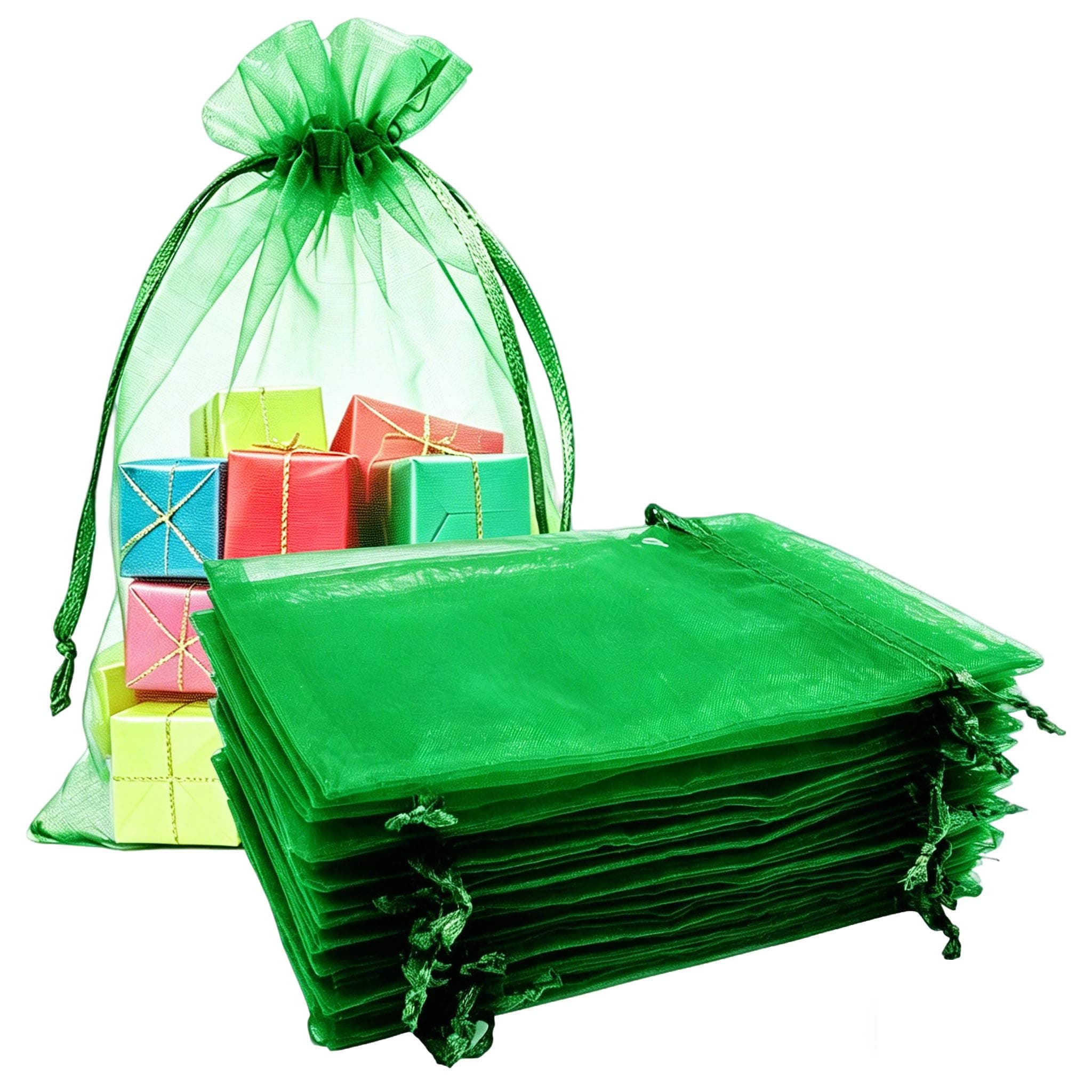 Ponmsva 50pcs Green Organza Bags 4x6 Inch Gift Bags for St Patricks Day