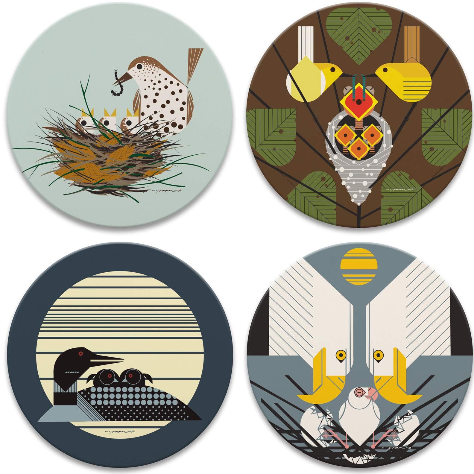 Charley Harper Fledgling Families Absorbent Stone Coaster Set