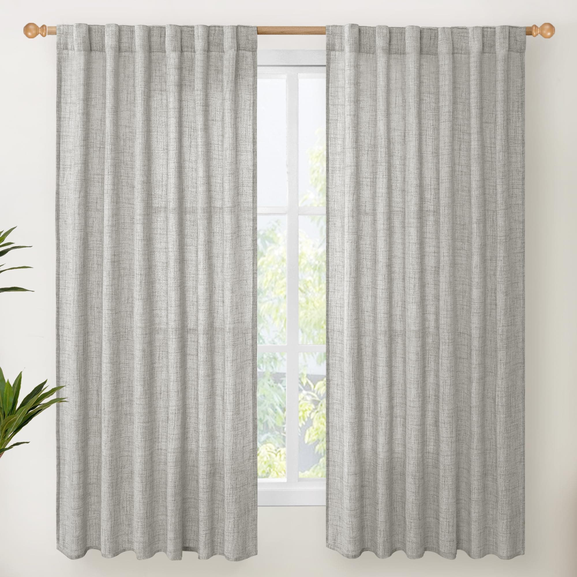 Dark Grey Linen Semi Sheer Curtains 52X63 Inch Length for Living Room