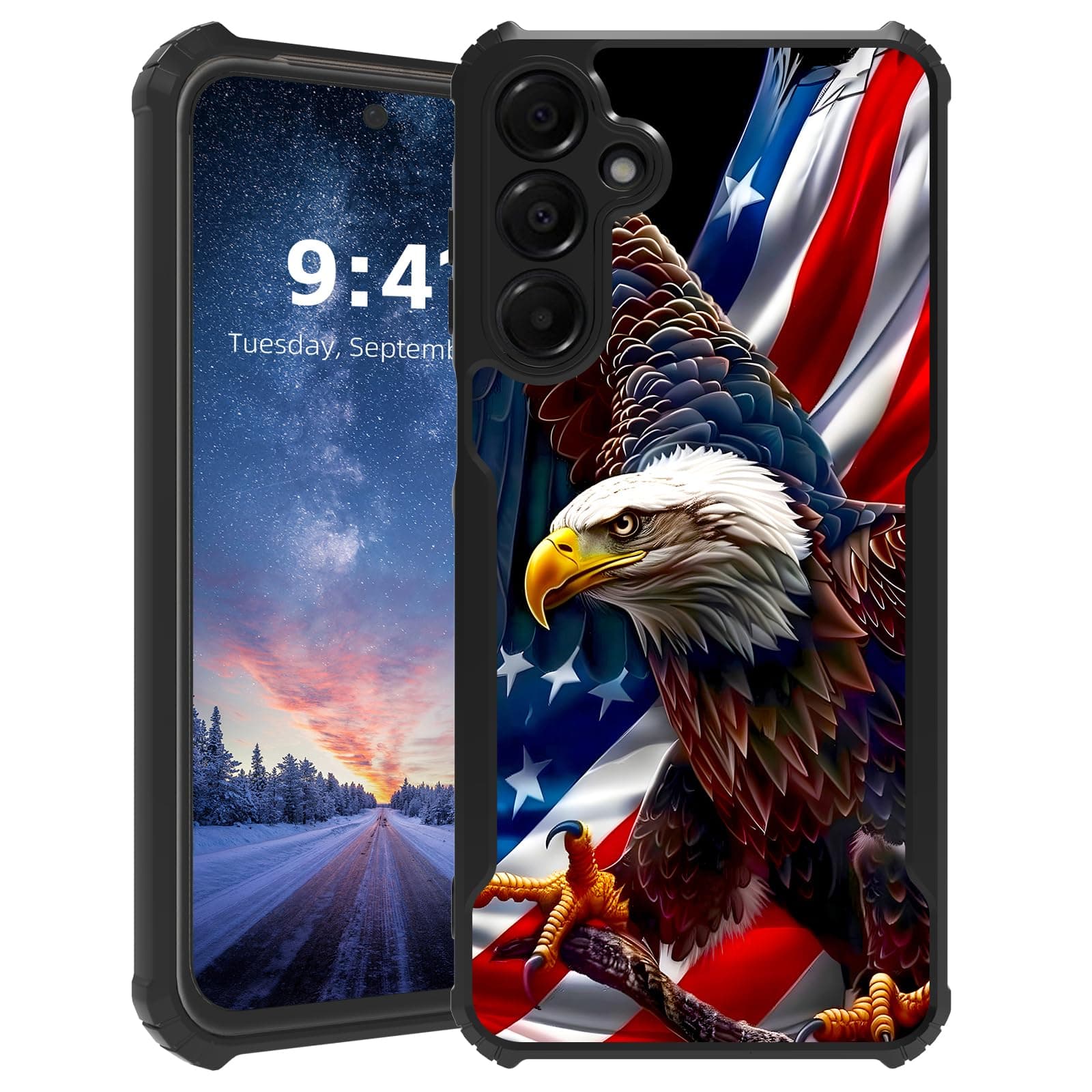 Tudguiloae for Samsung Galaxy A16 Phone Case, Lightweight Soft TPU and Hard Plastic Material, Shockproof Four Corner Anti-Fall Protective Cover for Galaxy A16, American Flag Eagle Pattern Design