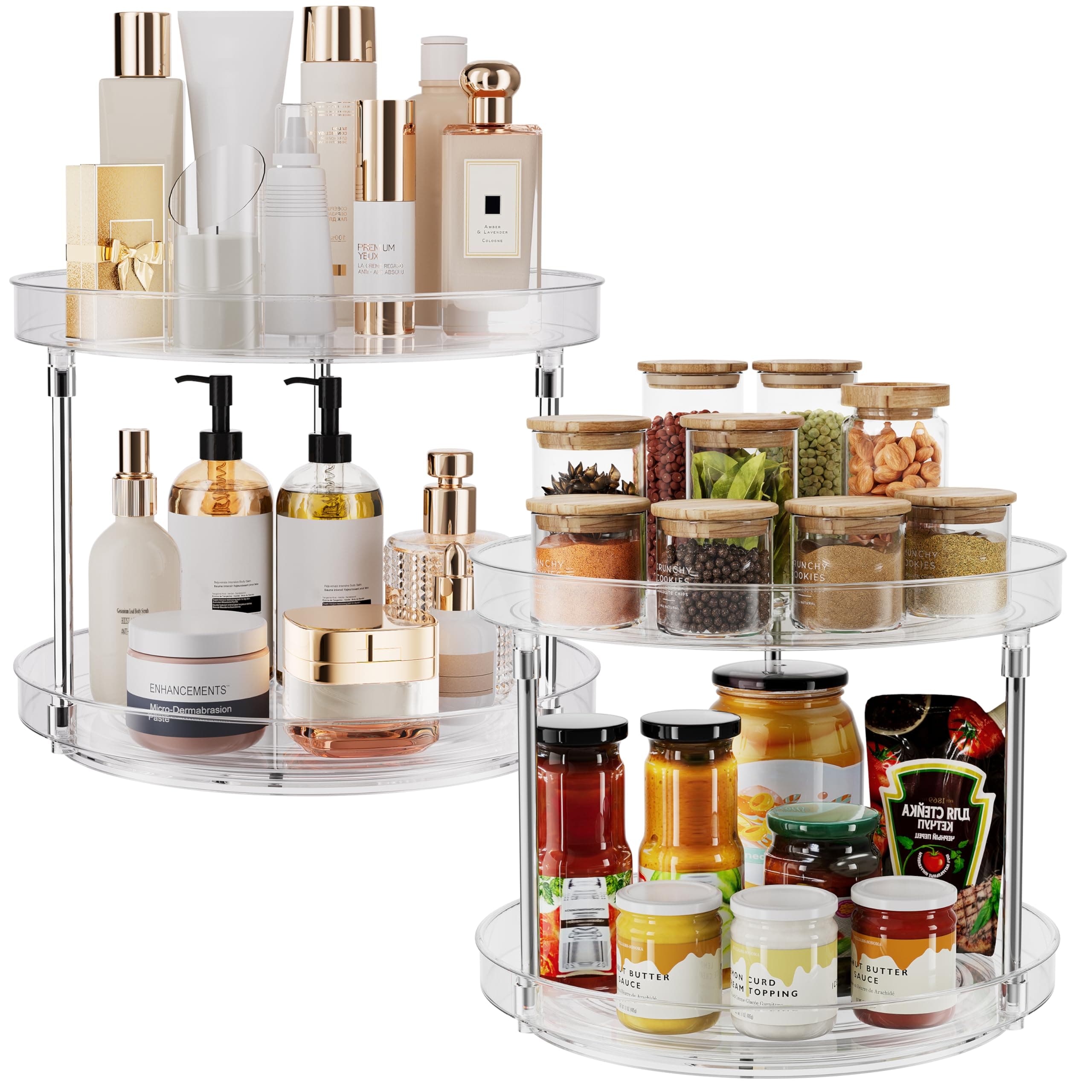 2 Pack 10.6-Inch 2 Tier Lazy Susan Organizer, 360 Degree Rotating Turntable