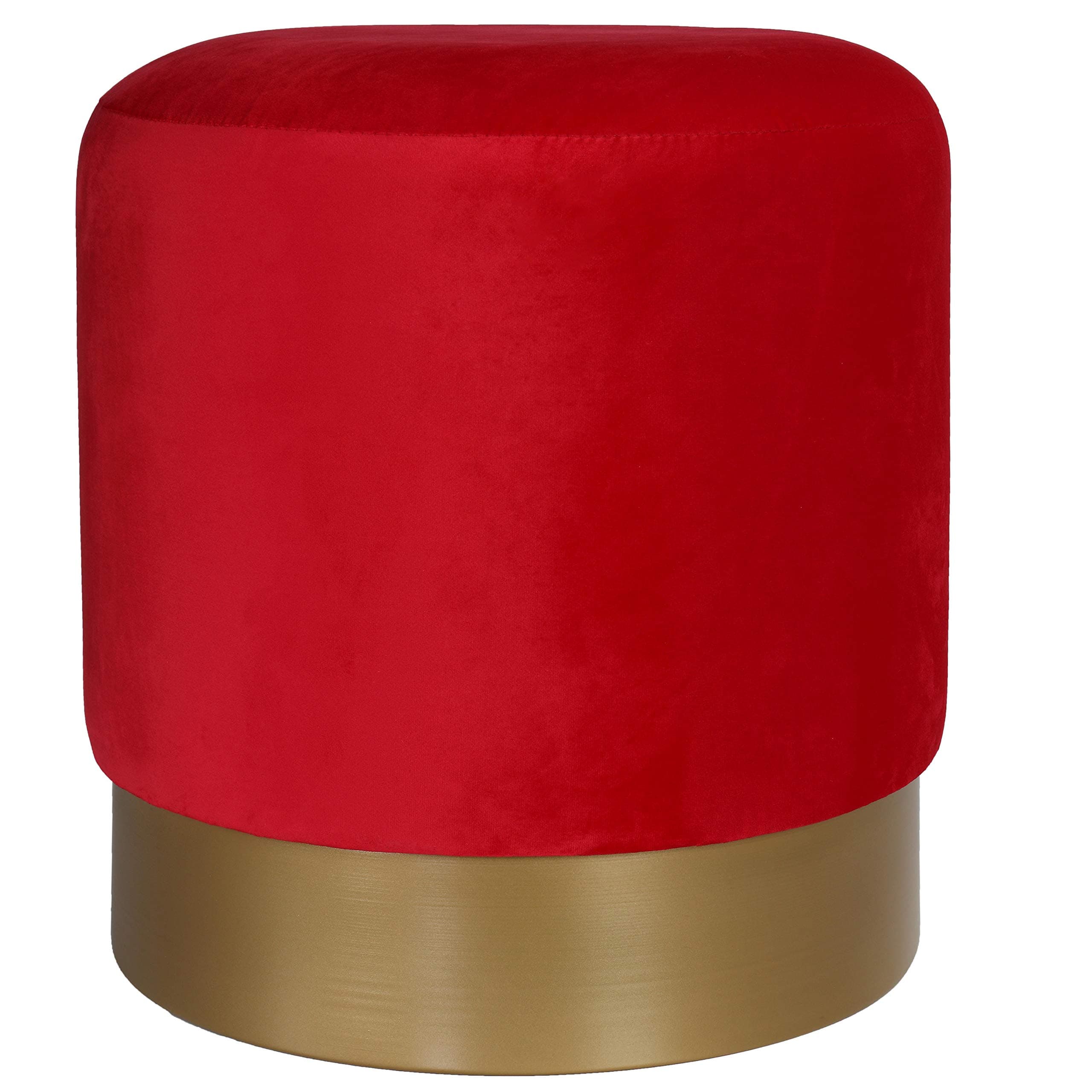 Cortesi Home CH-OT906304 Sheppe Cylindrical Ottoman 18" Red Velvet with Gold Metal Base