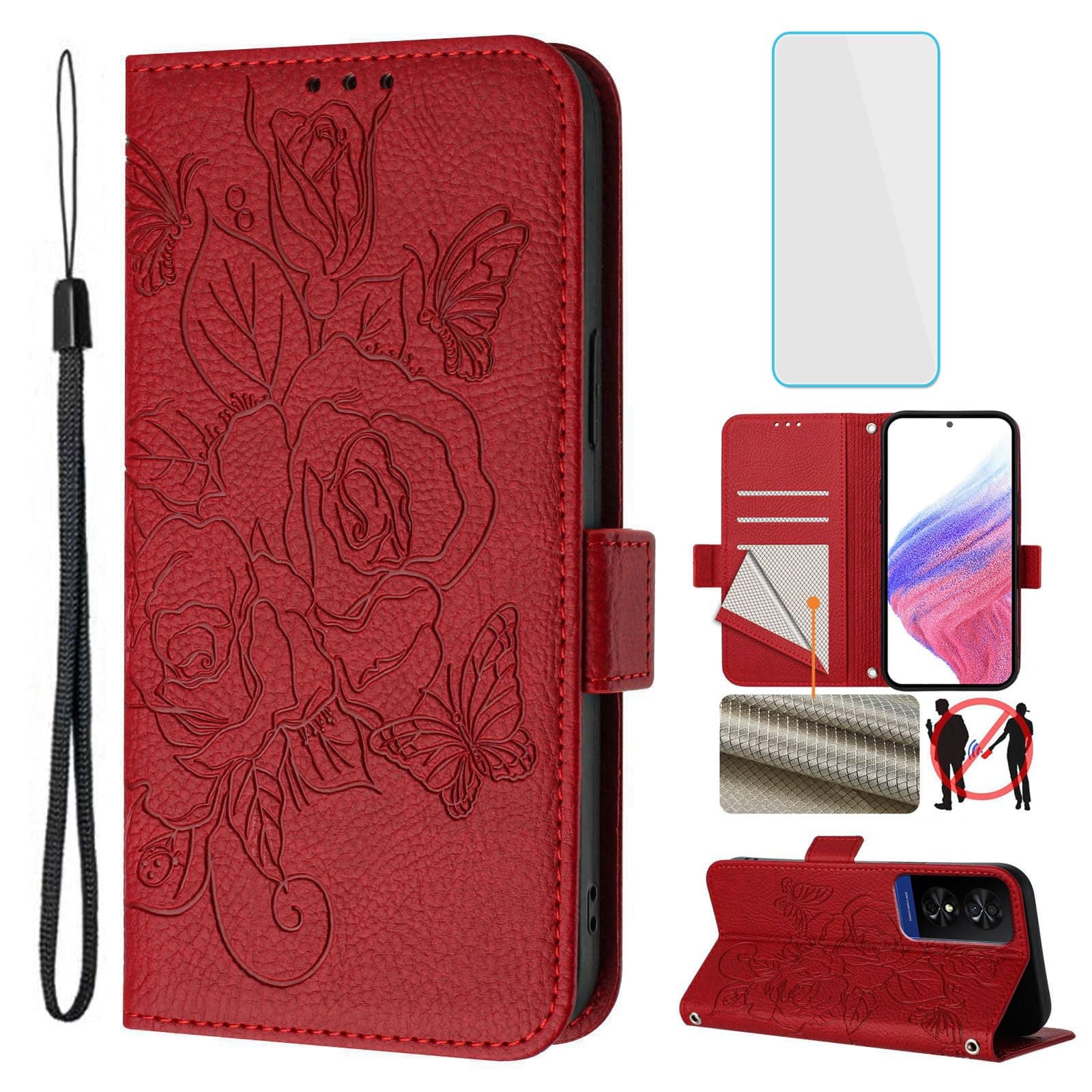 RFID Phone Case Wallet for TCL 50 XE 5G Red