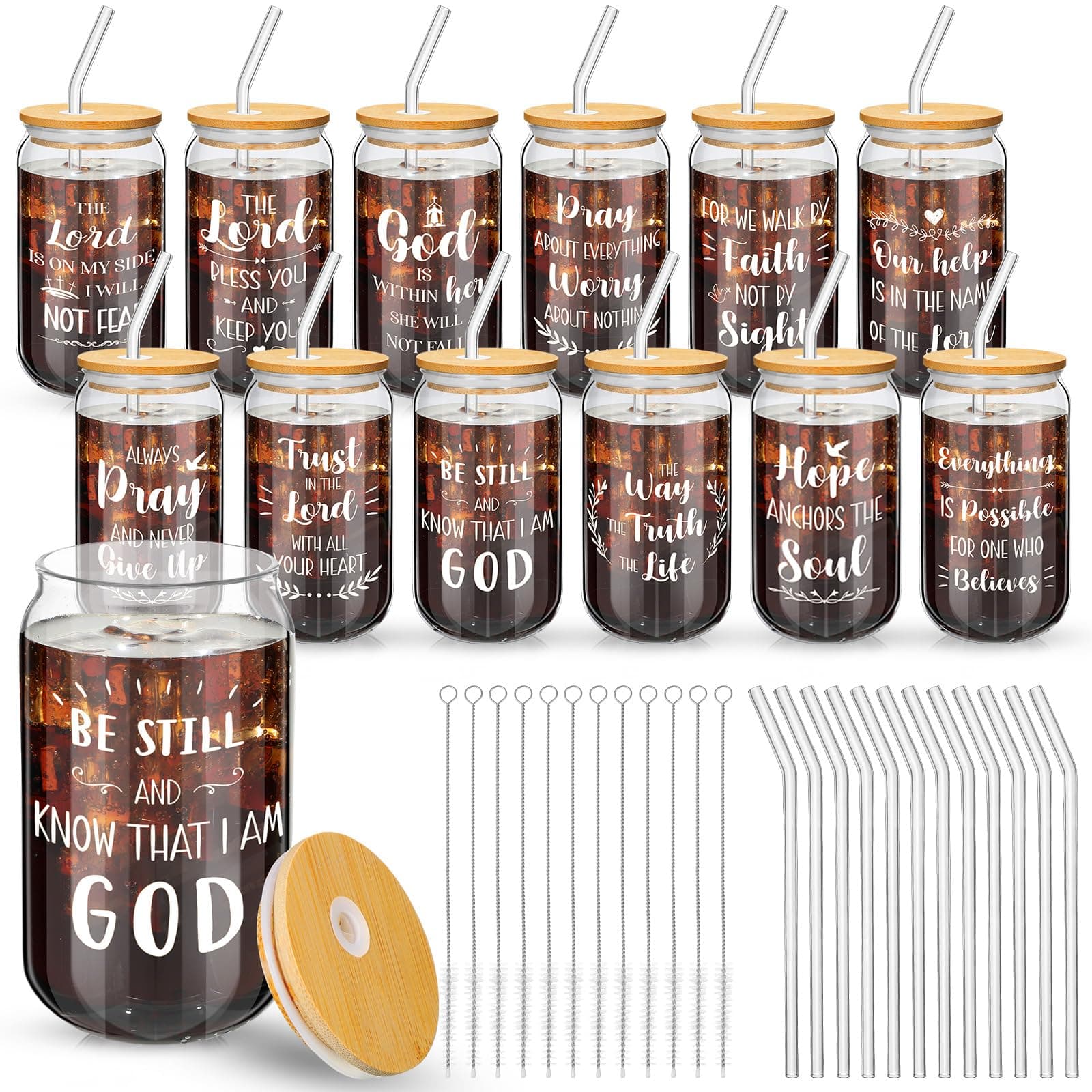 Suttmin 12 Pcs Christian Glass Cups Bulk Christian Gifts for Woman,Cute