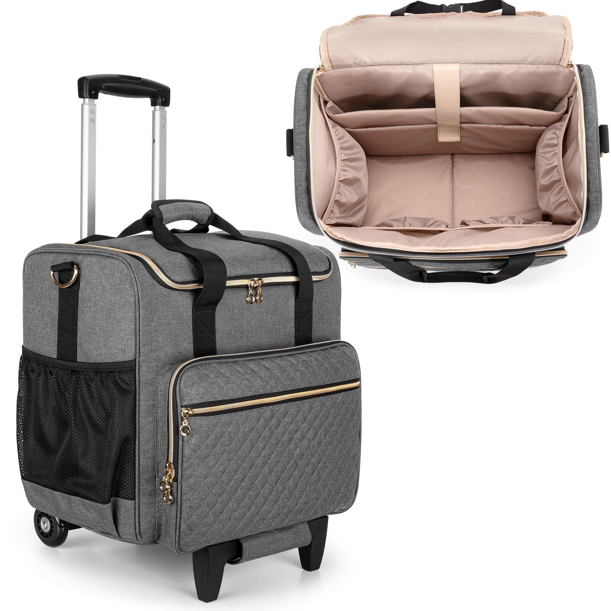 Luxja Rolling Teacher Bag with Laptop Compartment & Detachable Dolly, Gray