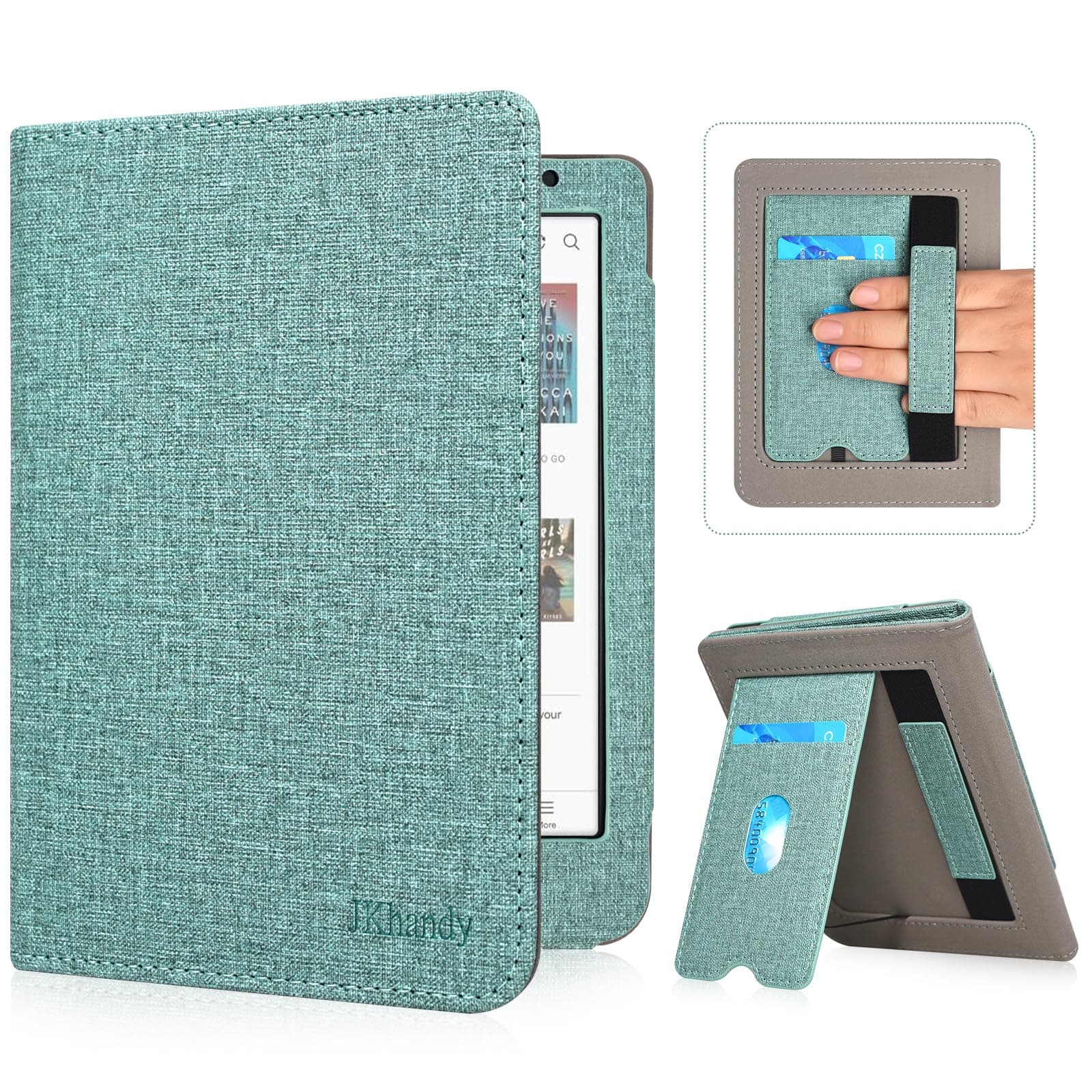 JKhandy Stand Case for Kobo Clara BW/Colour 6 Inch 2024 Release, Premium PU Leather Sleeve Cover with Card Slot, Hand Strap and Atuo Sleep/Wake, Agave Green