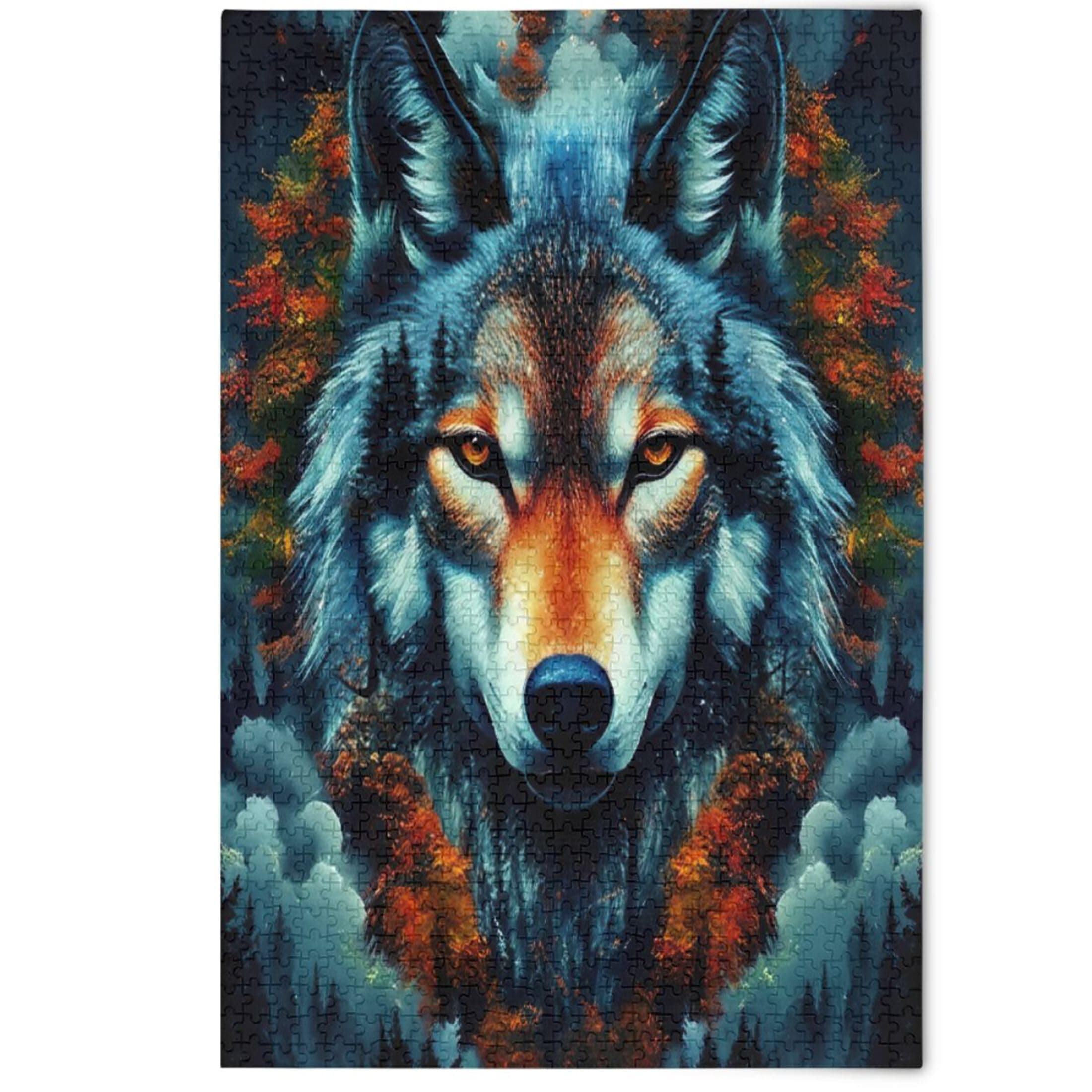 Jigsaw Puzzles for Adults 1000 Pieces Aesthetic Scenery Floral Art Mystical Wolf Autumn Forest Creative Jigsaw Puzzles Lovers Gifts Family Puzzle, 1000 Pieces, 29.5" x 19.7"