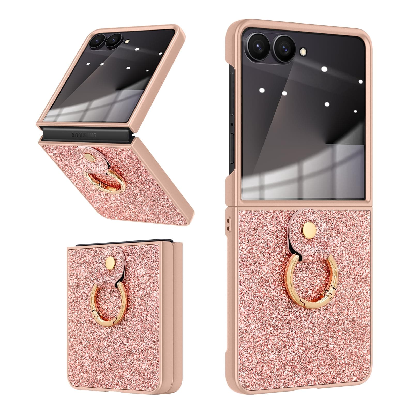 Illians Glitter Rose Gold Phone Case with Ring for Samsung Galaxy Z Flip 7