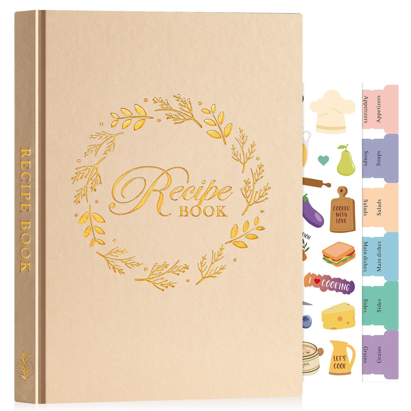 Lanpn B5 Blank Recipe Book Cookbook to Write in Your Own Recipes, Leather Cover Waterproof Empty Cooking Journal for 70 Recipes, Recipe Notebook with Stickers to Organize Your Family Recipes, Oat