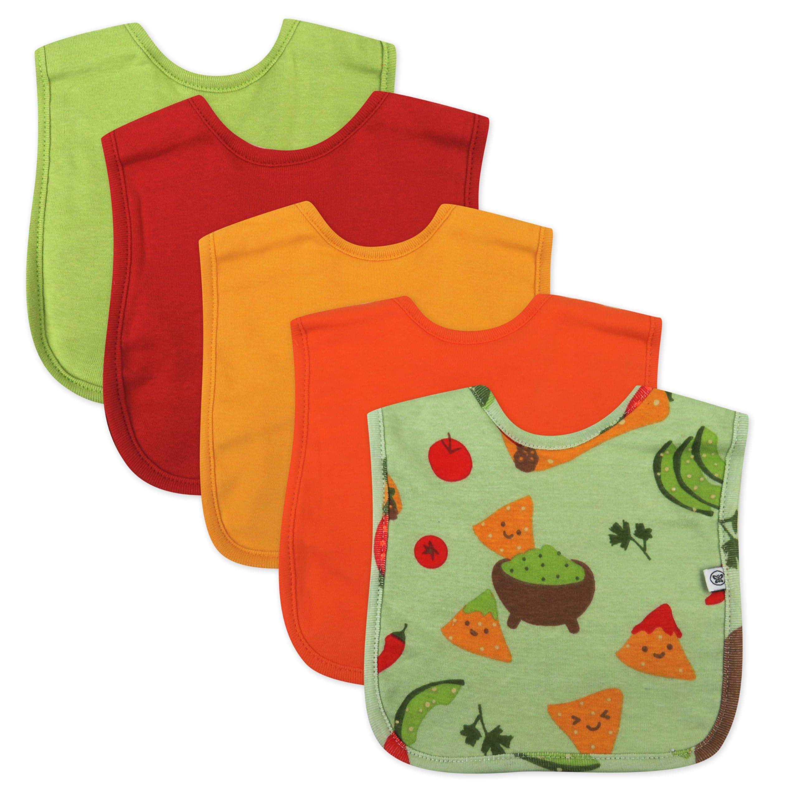 HonestBaby Multipack Reversible 4-in-1 Bibs Absorbent Terry and Knit 100% Organic Cotton Infant Baby Boys, Girls, Unisex, Taco Time, One Size