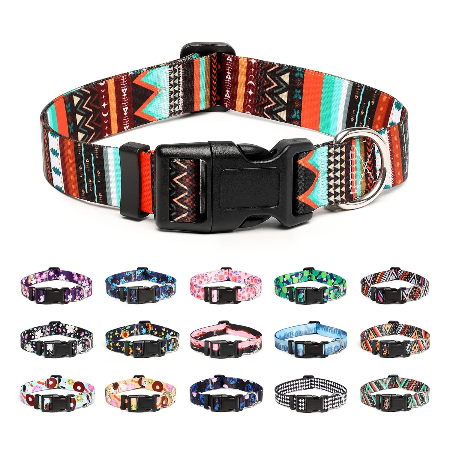 Mercano Adjustable Dog Collar - Special Design Patterns, Soft Nylon Comfortable Durable Pet Collar for Small Medium Large Dogs (L, Tribal Green)