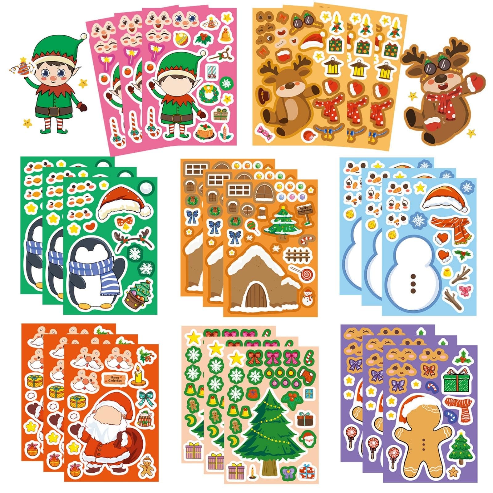 ZYHARUKO Christmas Sticker Set 24-Piece Cartoon Character Sticker Set for Holidays Crafts Party Accessories Cartoon Character Sticker Set
