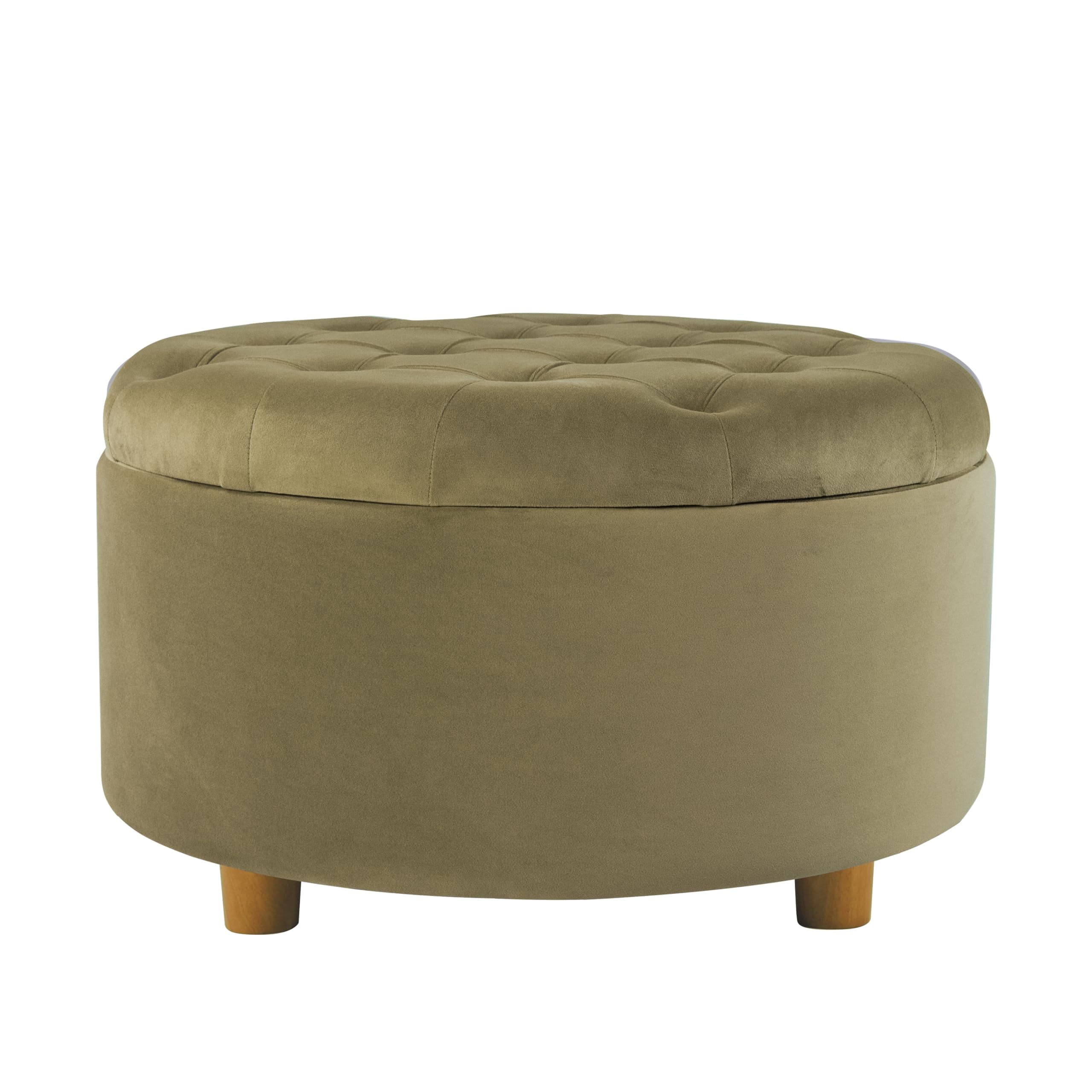 Homepop Home Decor | Large Button Tufted Velvet Round Storage Ottoman | Ottoman with Storage for Living Room & Bedroom, Light Sage Green Velvet