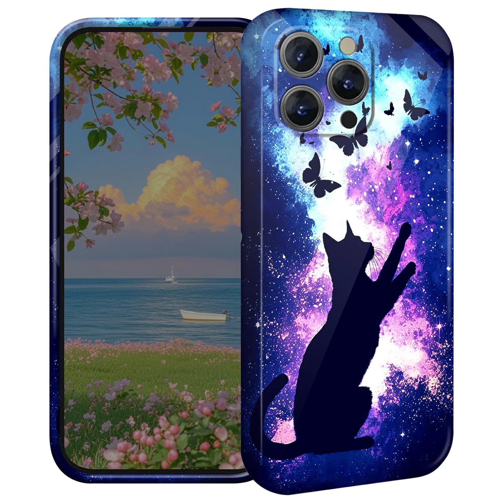 BEOTIWAD Galaxy Butterfly Cat Phone Case for iPhone 14 Pro 6.1" Hard PC Full Protective Cover Design Shockproof Protective Cover for iPhone 14 Pro 6.1"