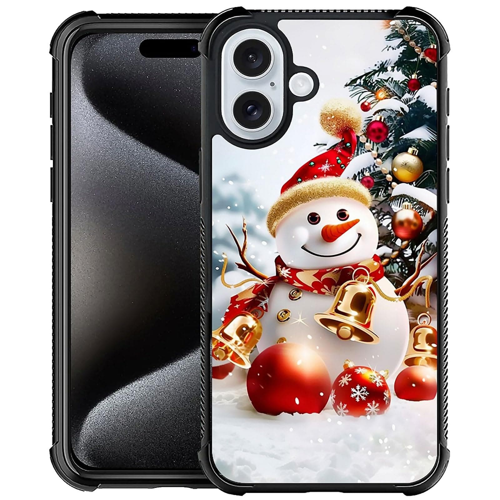 XUANWENPA for iPhone 16 Plus Case,The Black Shell Design is Bright,Anti Drop and Dust-Proof,Christmas Bell Snowman.