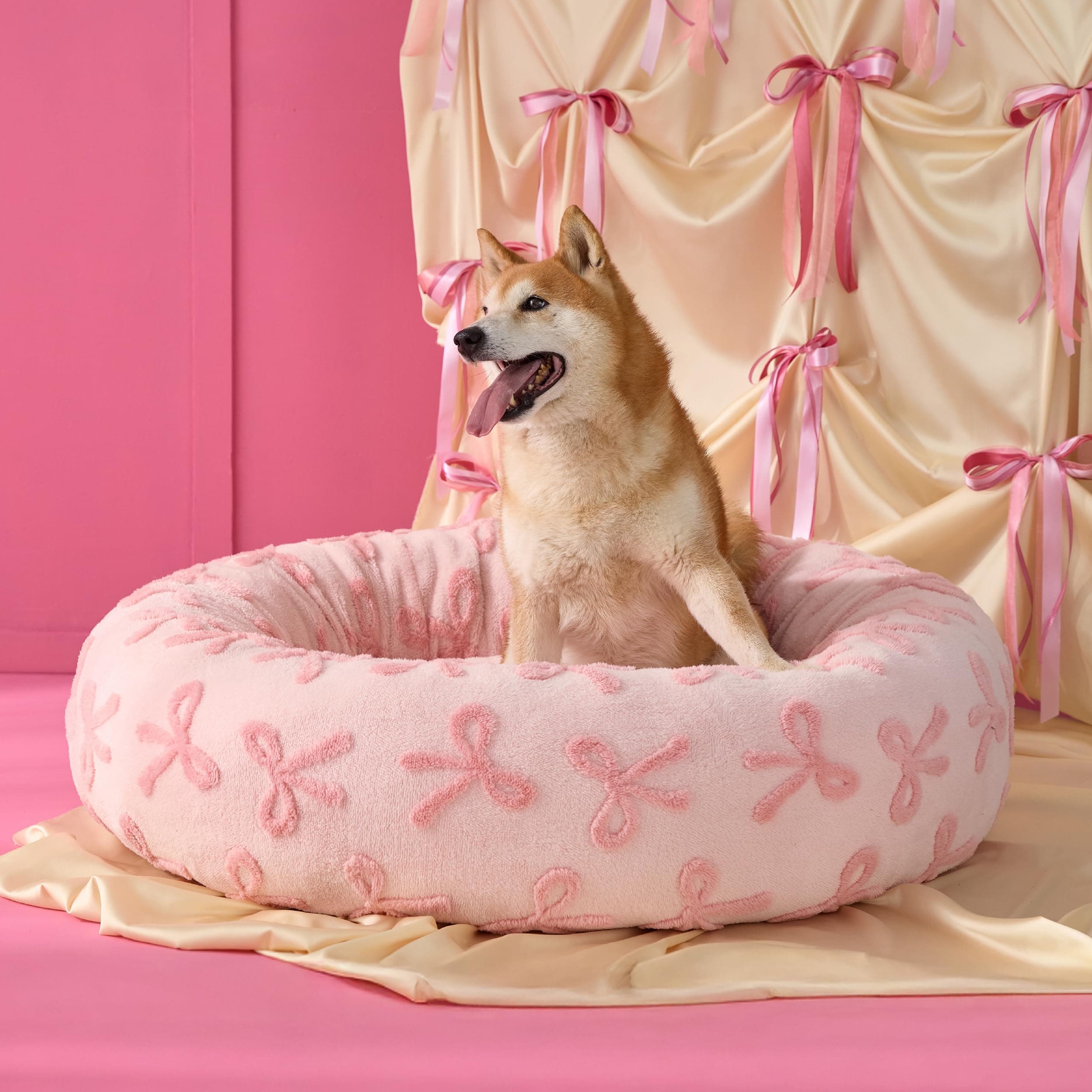 LE SURE Shown on TV Jacquard Donut Dog Beds Medium,Pink Taffy 30x30x8in
