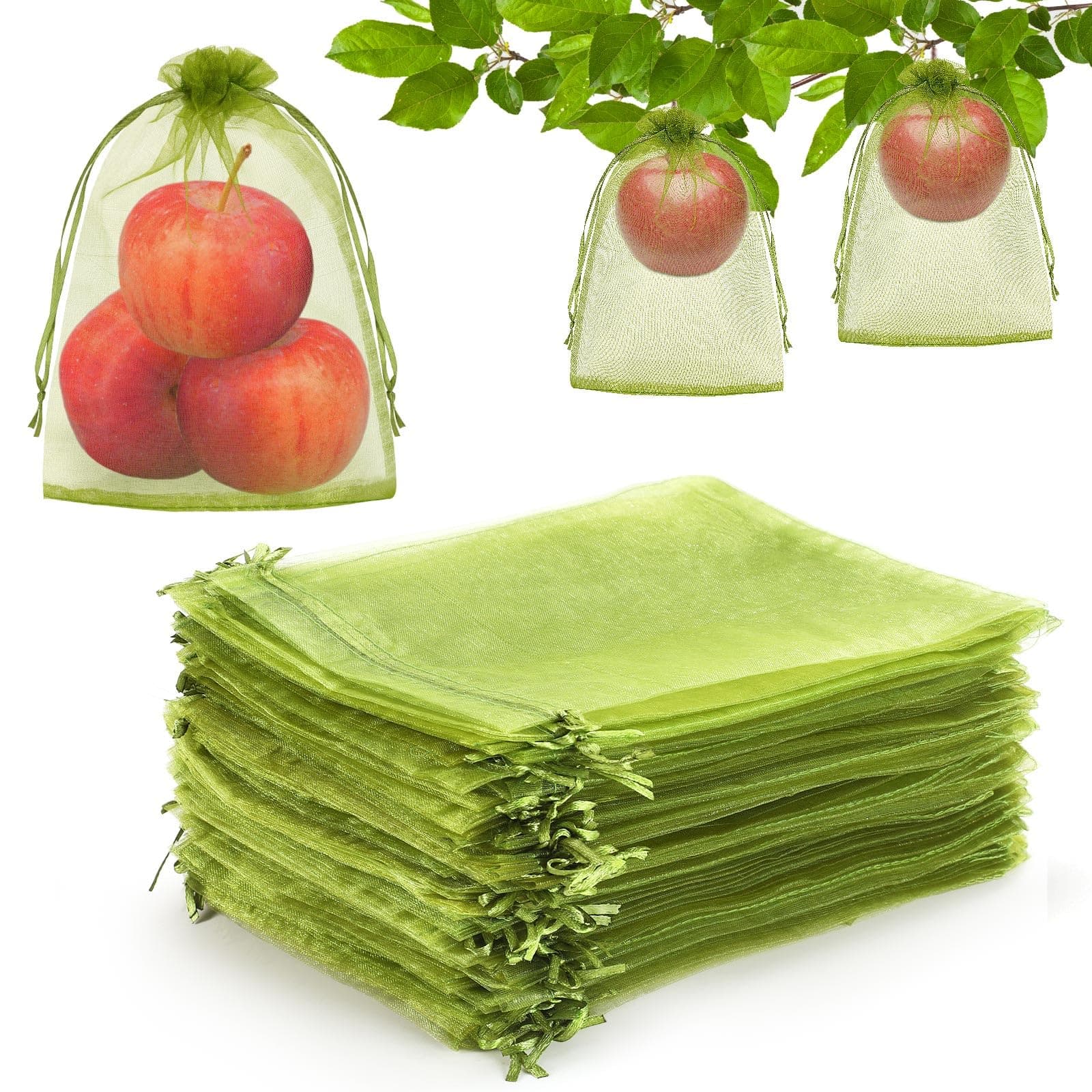 DECYOOL 120 Pcs Green Fruit Protection Bags 6x8 Drawstring Cover Bags
