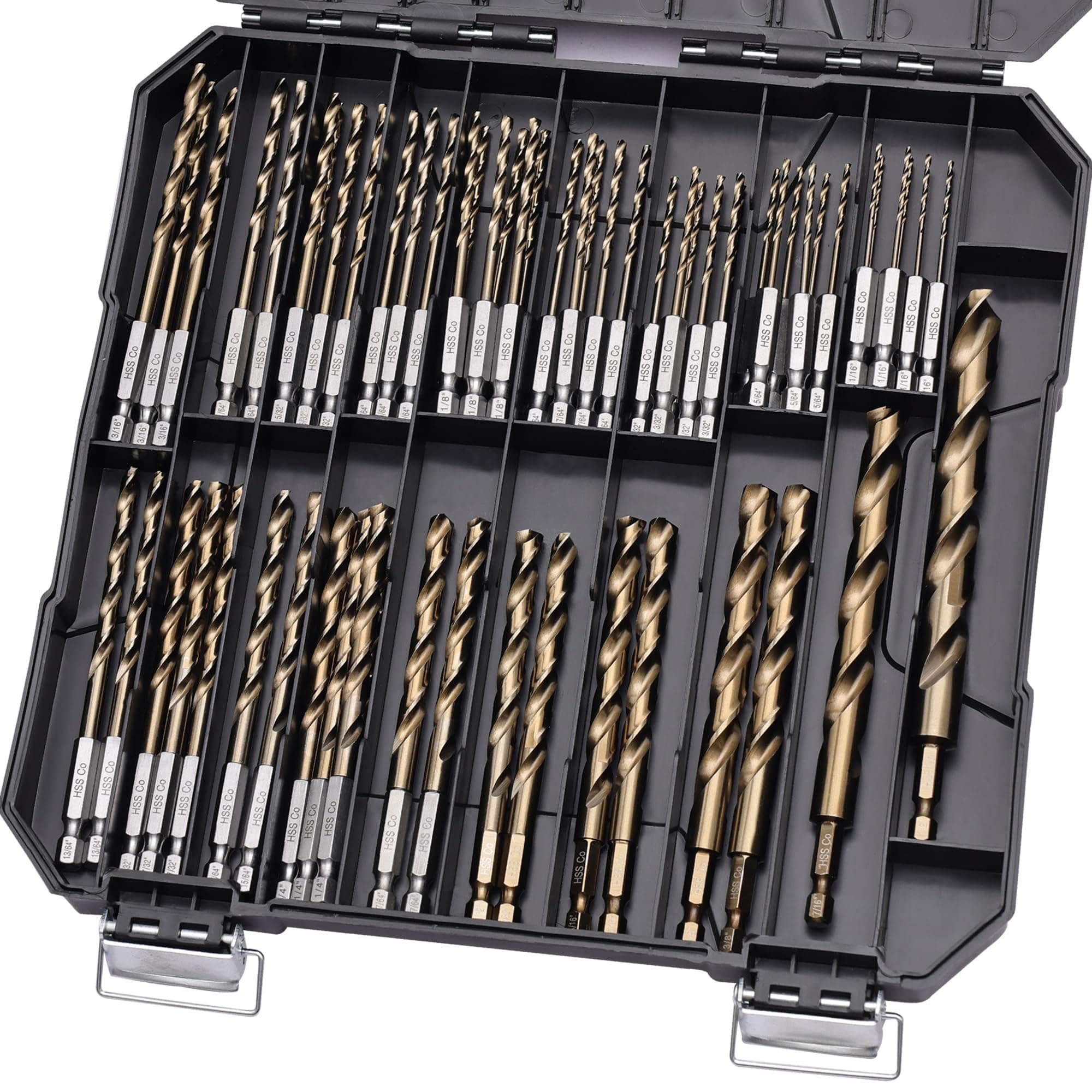 Sinyeenglon Cobalt Drill Bit Set for Hardened Metal and Stainless Steel, 63Pcs 1/16-1/2 M35 HSS Hex Shank Impact Drill Bits, with Index Storage Case