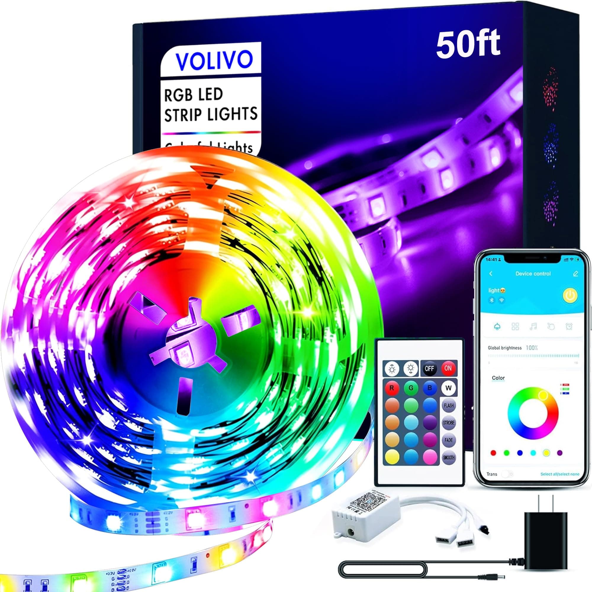 VOLIVO 200ft Led Strip Lights for Bedroom with App Control,RGB Led Lights