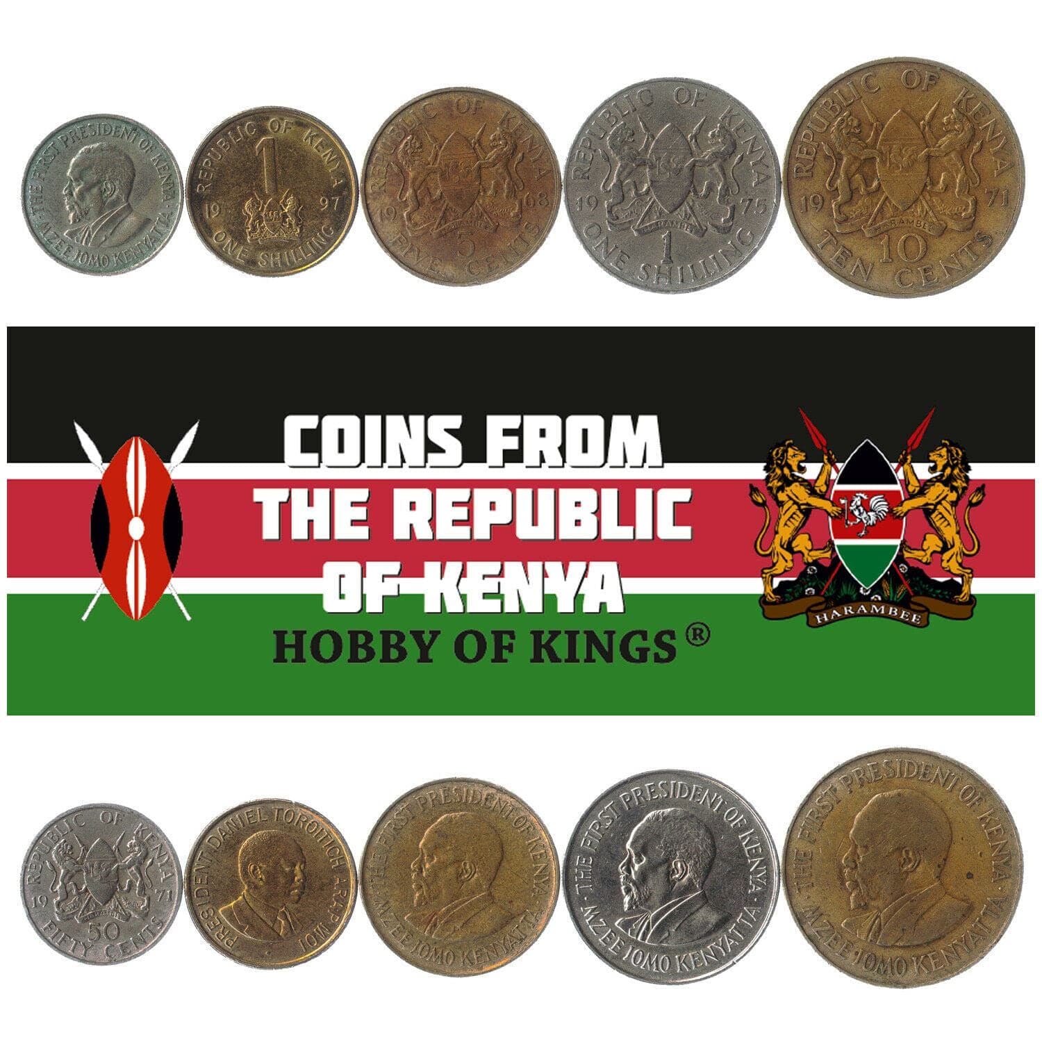 Kenya 5 Mixed Coins | 5 Cents to 1 Shilling | Kenyan Currency Since 1966