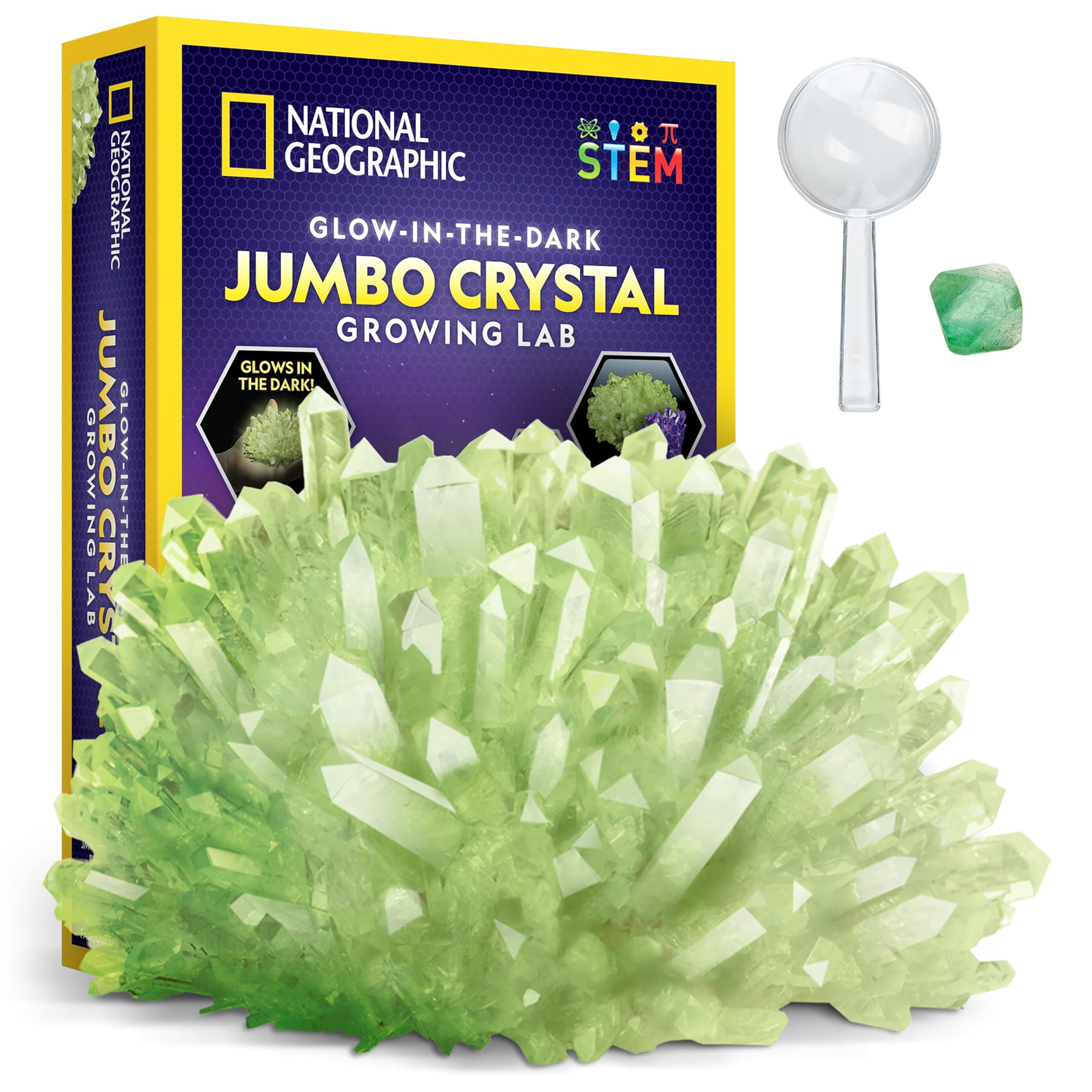 National Geographic Jumbo Crystal Growing Kit - Grow Your Own Giant Glow in The Dark Crystal in a Few Days, Science Kit, Grow Crystals for Kids, STEM Toys (Amazon Exclusive)