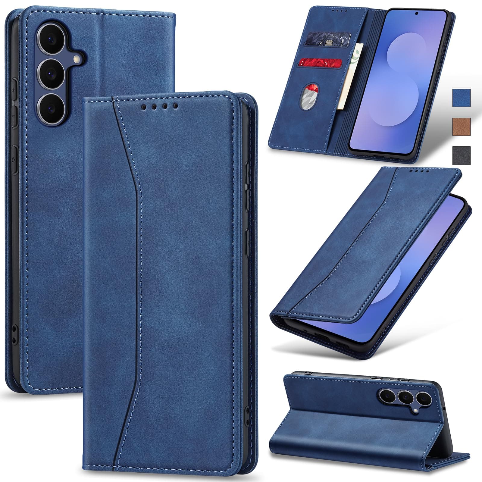 Jasonyu Flip Wallet Case for Samsung Galaxy S25 FE,Leather Magnetic Folio Cover with Card Holder,Kickstand - TPU Shockproof Durable Protective Phone Case,Blue