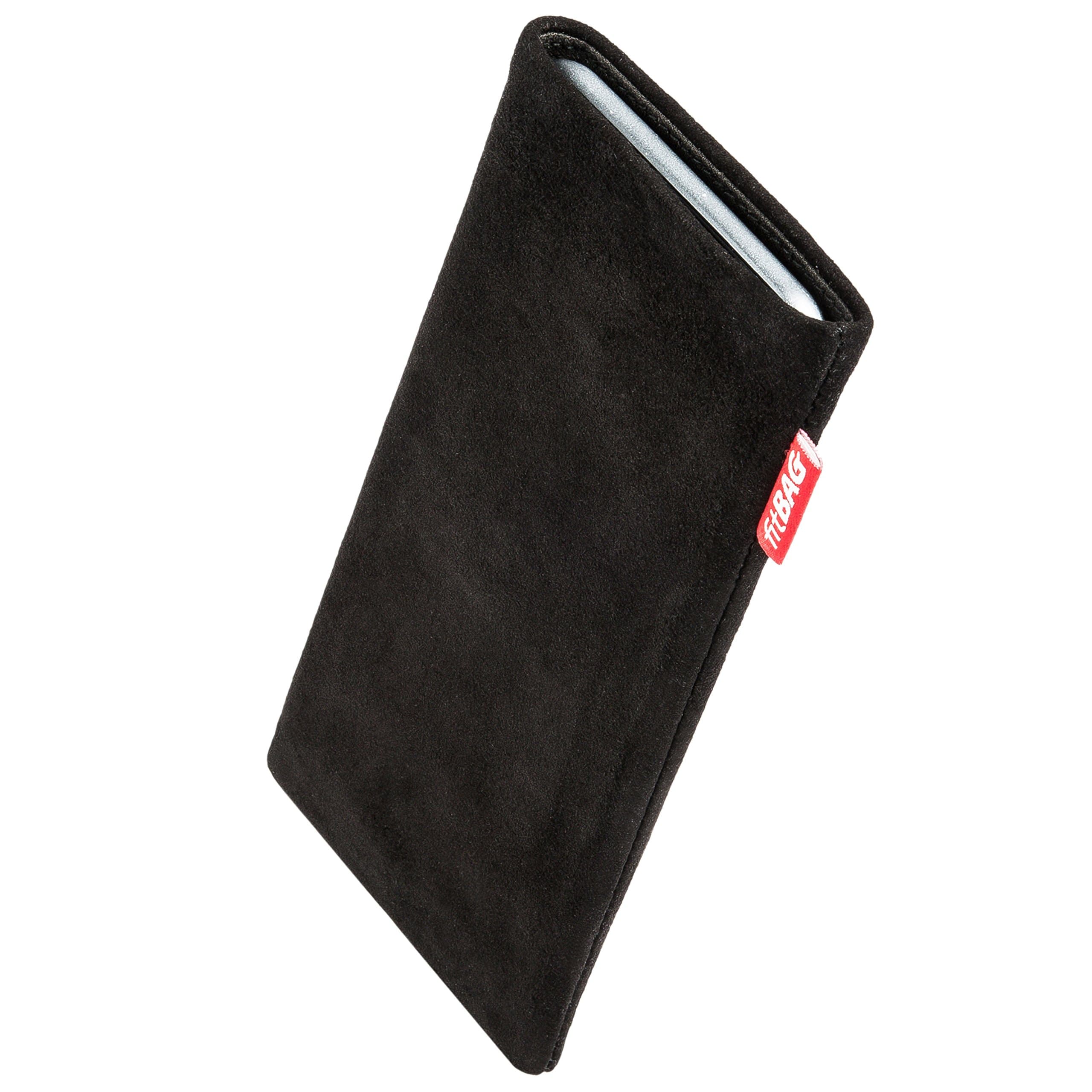 fitBAG Folk Black Custom Tailored Sleeve for Unihertz Titan 2 | Made in Germany | Fine Nappa Leather Pouch case Cover with Microfibre Lining for Display Cleaning