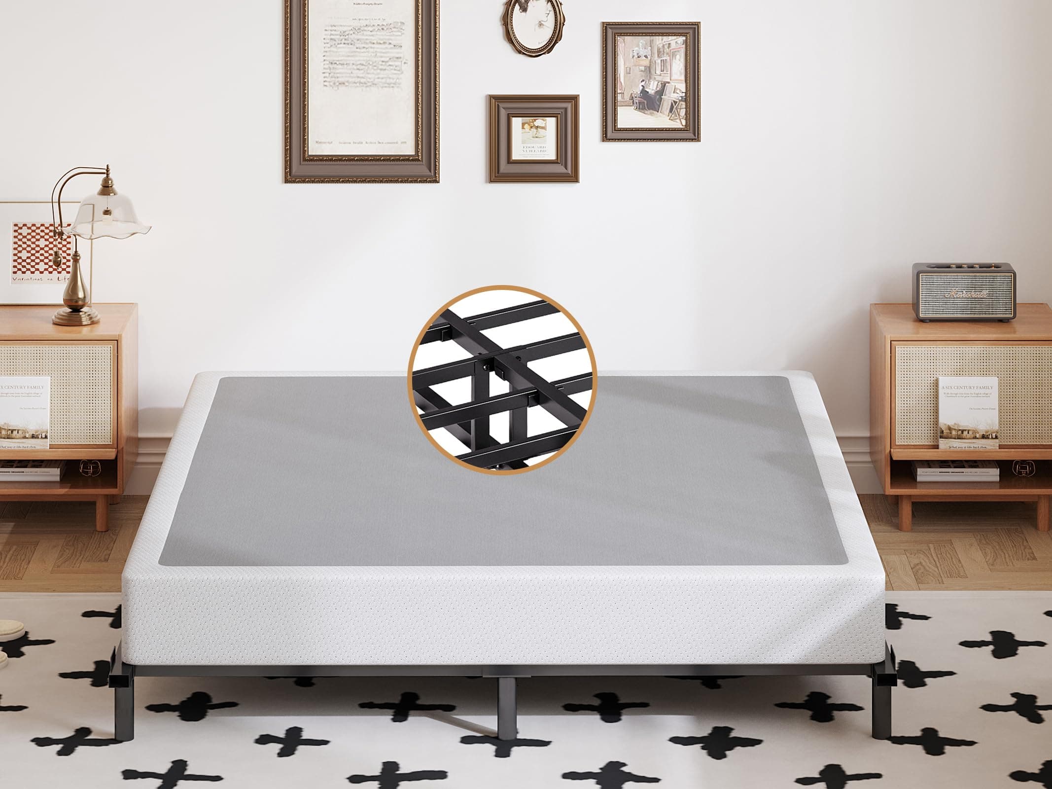 POOUPHV Full Box Spring 5 Inch High Profile Box Springs for Full Bed, Sturdy Metal Frame Mattress Foundation, Easy Assembly, Quiet & Noise-Free