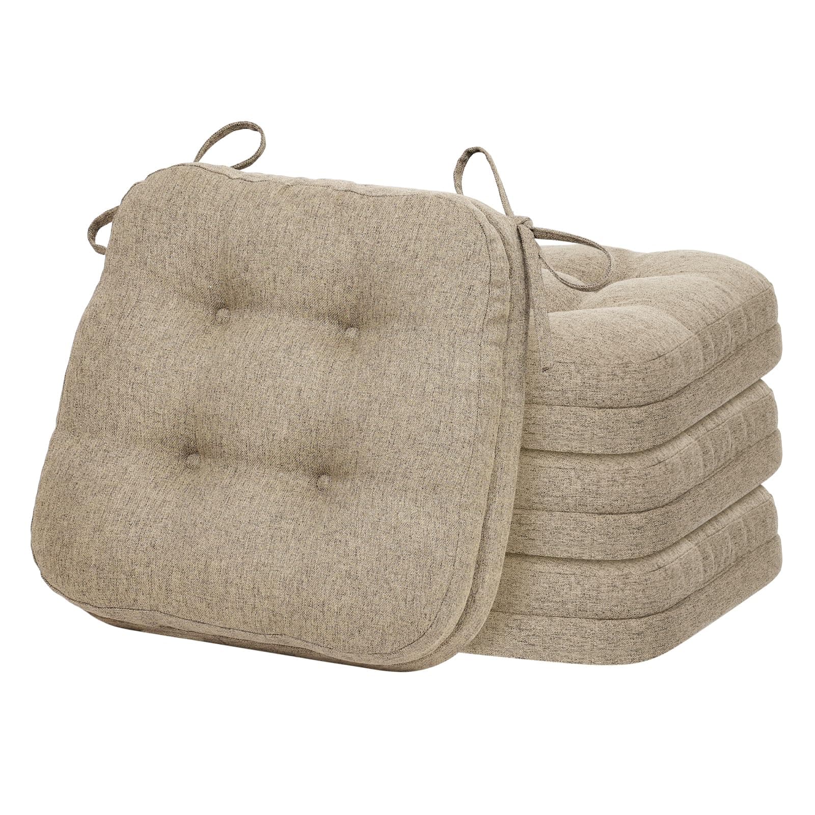 baibu Patented Dining Chair Cushions, 4 Pack, 16.5 x 16.5 x 3.5 in, Khaki