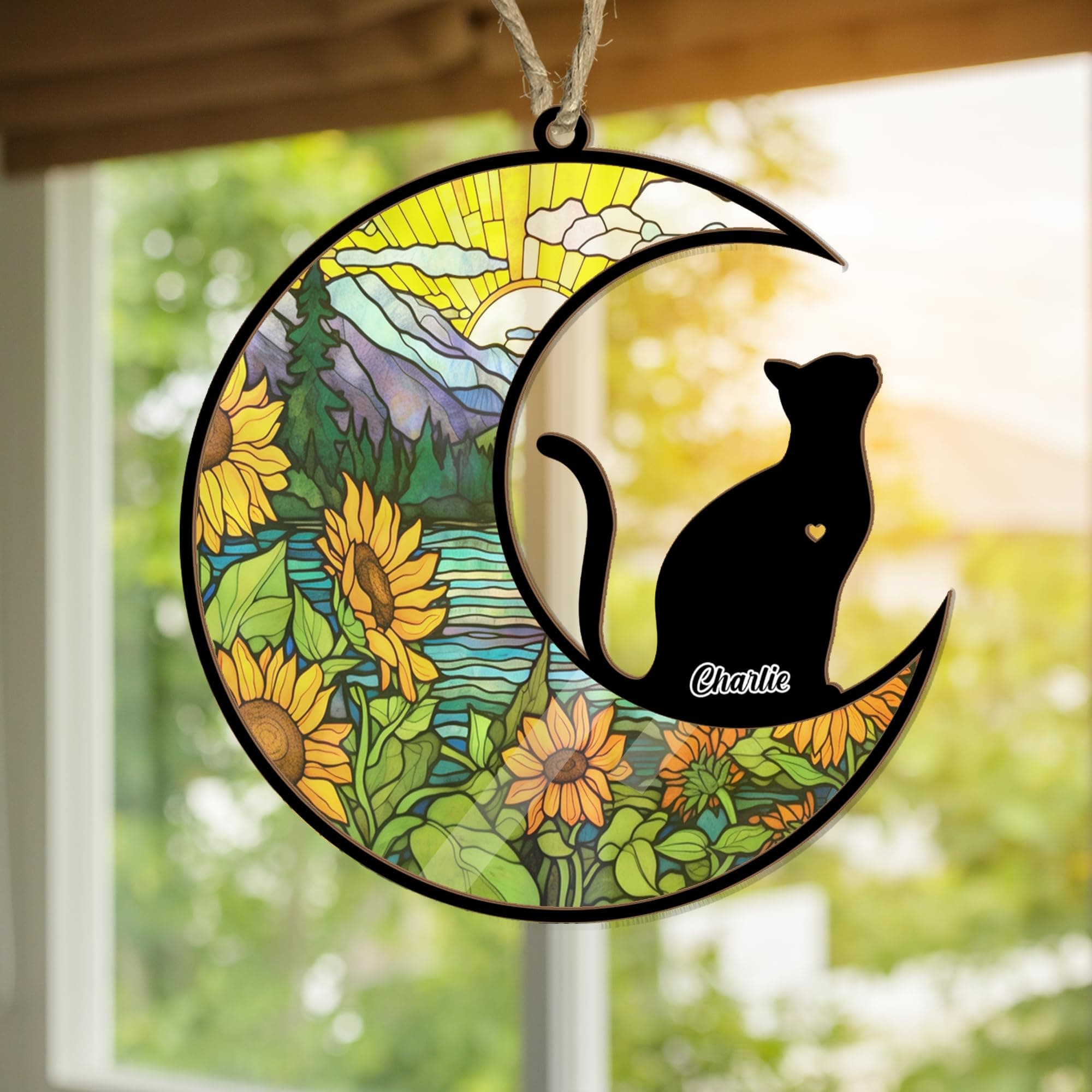 Personalized Cat Memorial Suncatcher Ornament - Custom Name Loss Memorial Keepsake, Stained Glass Light Catcher Sympathy Gift for Christmas 2023