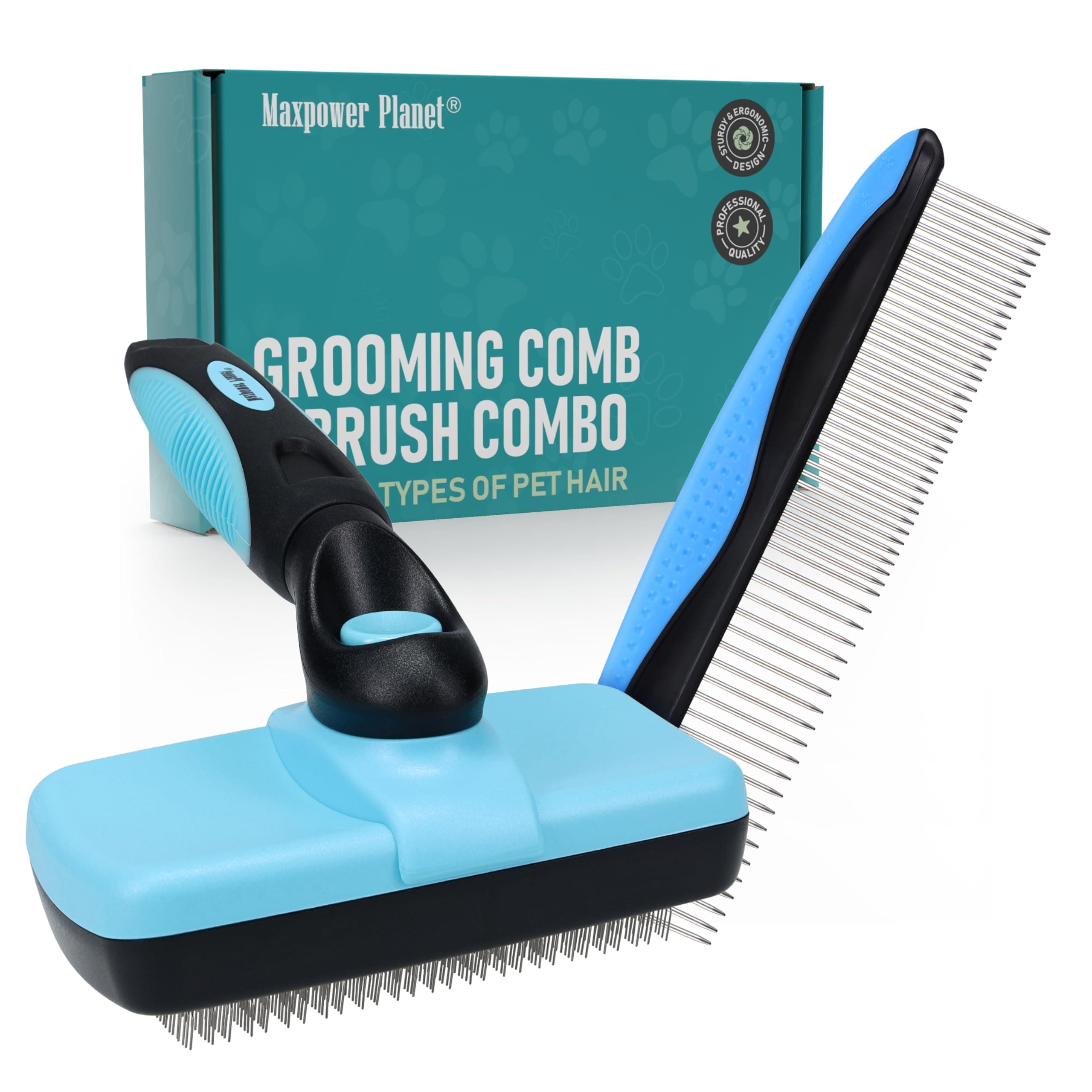 Maxpower Planet Pet Grooming Brush - Double Sided Shedding, Dematting (F - Brush and Comb, Large)