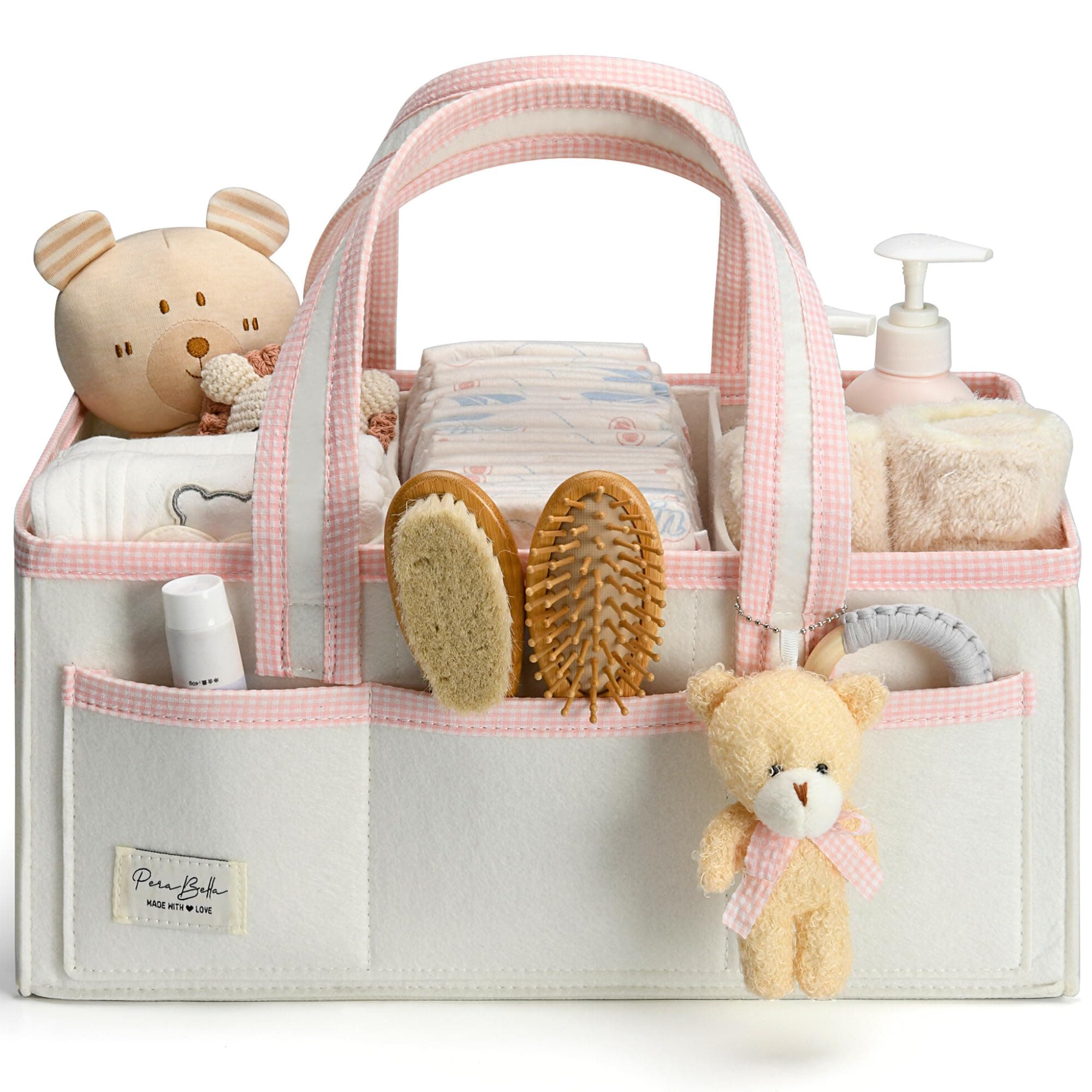 PeraBella Baby Diaper Caddy Organizer, XL Baby Basket Shower Gift Caddy, Portable Felt Changing Table Basket, Nursery Storage Bin, Newborn Boy and Girl Essentials for Registry, Car Diaper Organizer