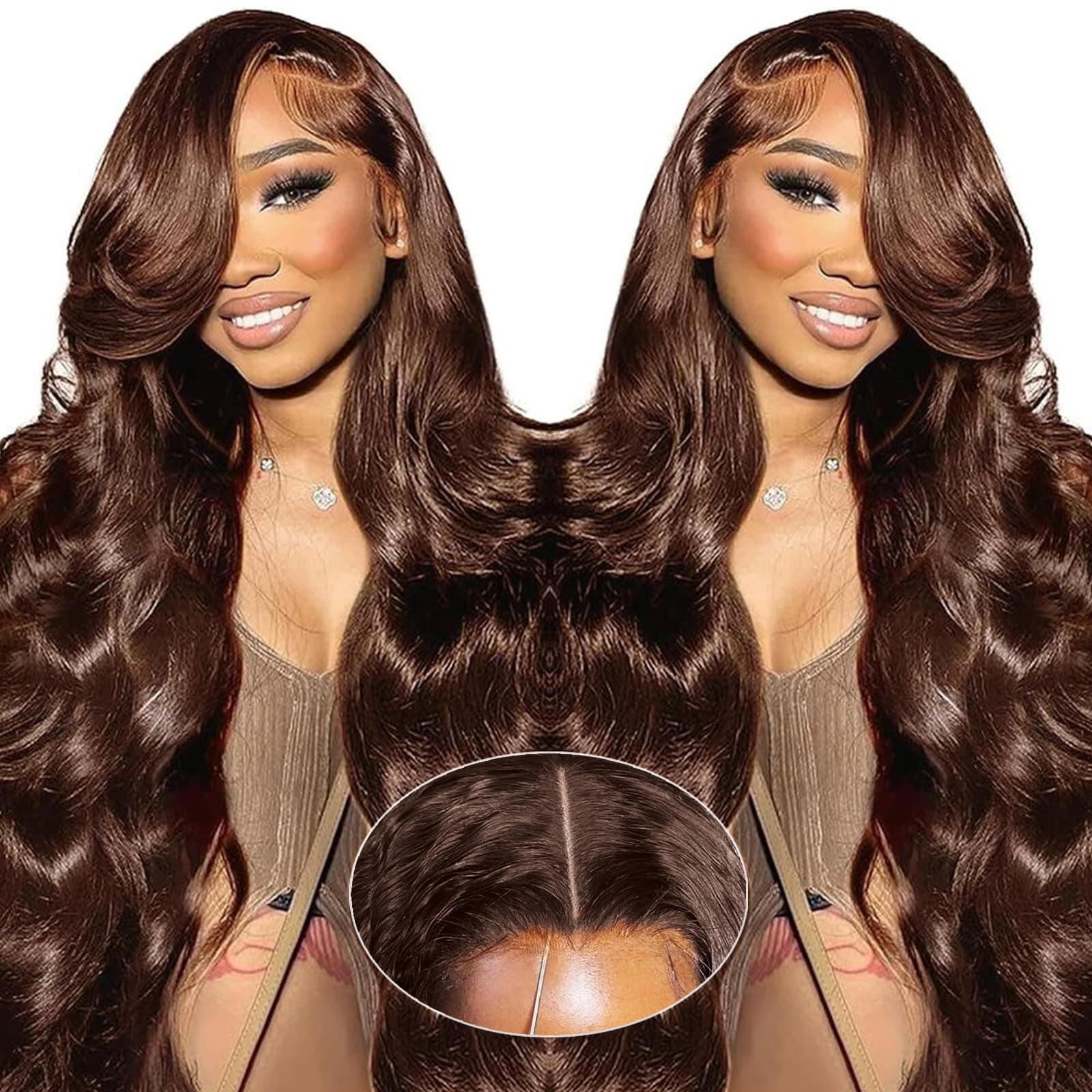 20 Inch Chocolate Brown 5x5 Glueless Wigs Human Hair Pre Plucked Pre Cut Body Wave Brown Lace Closure Wigs Human Hair 180% Density for Black Women 3 Seconds to Wear and Go Glueless Wigs