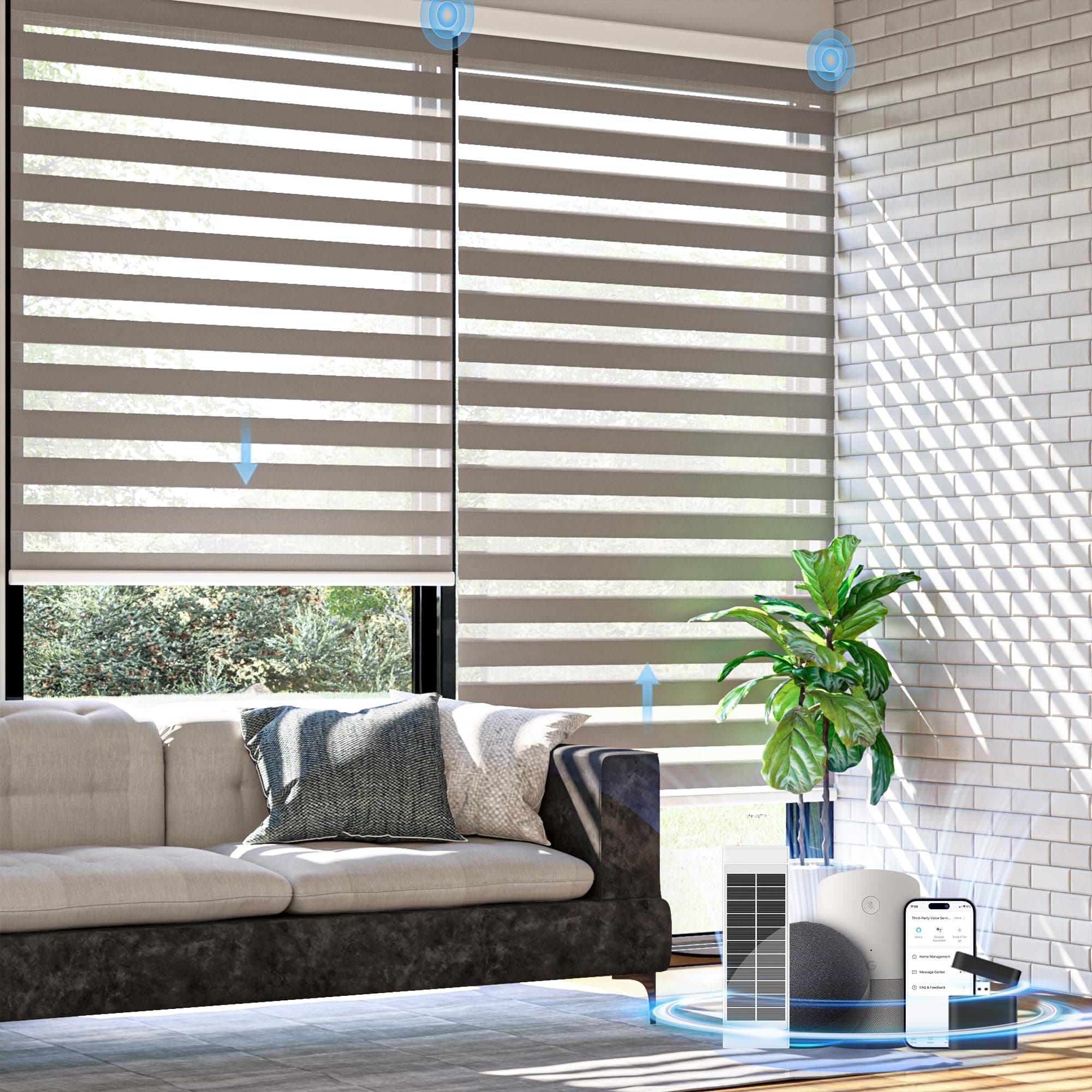 DONGFXK Motorized Zebra Blinds with Remote,Rechargeable Smart Electric Cordless Shade,Grey,36" W X 72" H