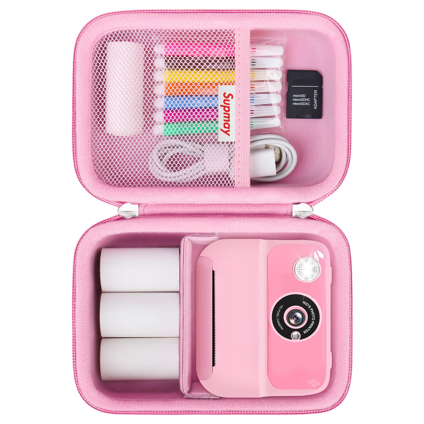 Supmay Kids Camera Case Compatible with Hangrui/HiMont/TIATUA/GREENKINDER/ETIKEZ/UIONVO/Gofunly/Lenudar/MYSTILUCK/Luoba Kids Camera Instant Print, Prints Paper Storage Bag, Pink