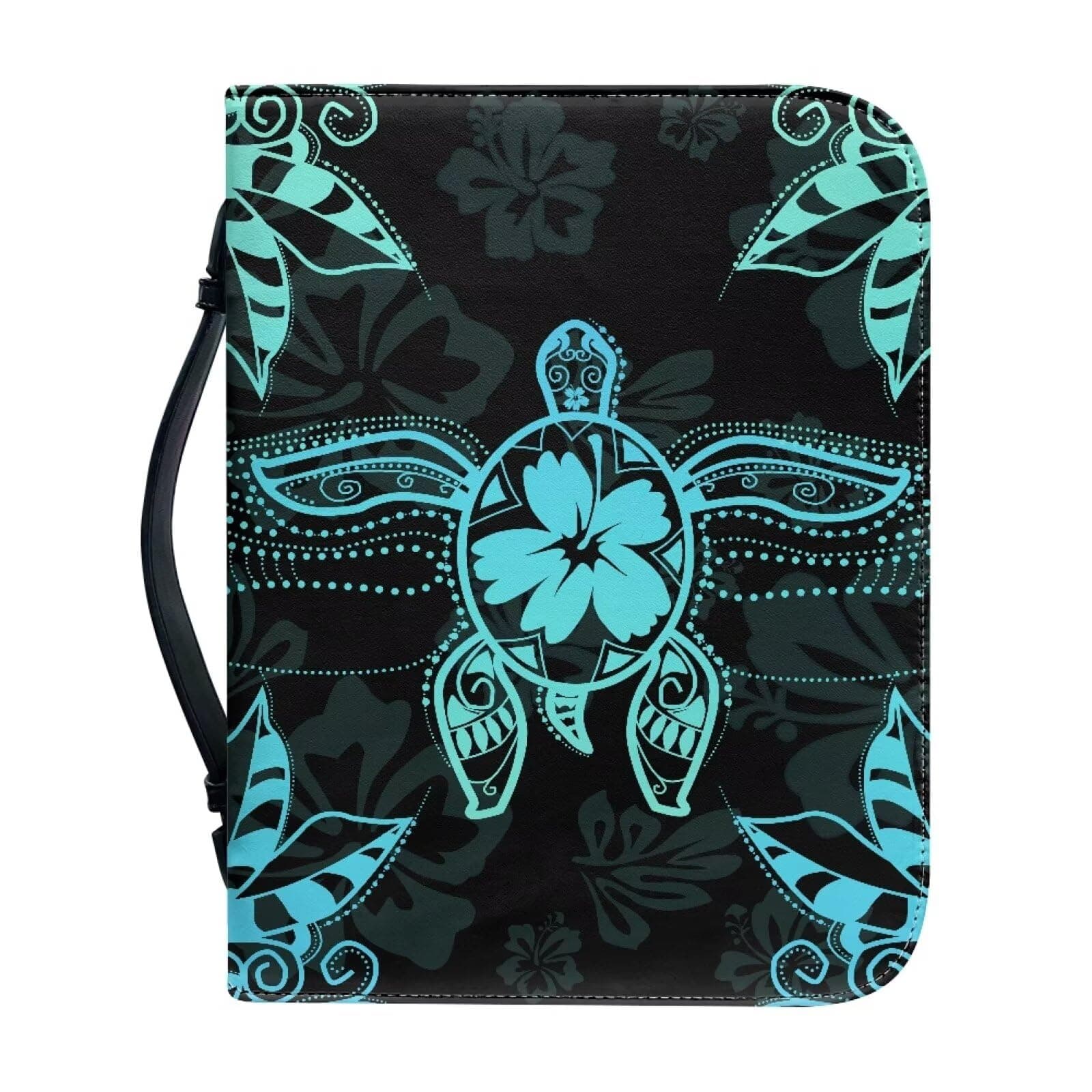 Talayituse Turtle Hibiscus Print Bible Covers for Women Men PU Leather Christian Bible Case Bible Bag Book Carrying Case Christian Bible Accessories with Handle, Size L