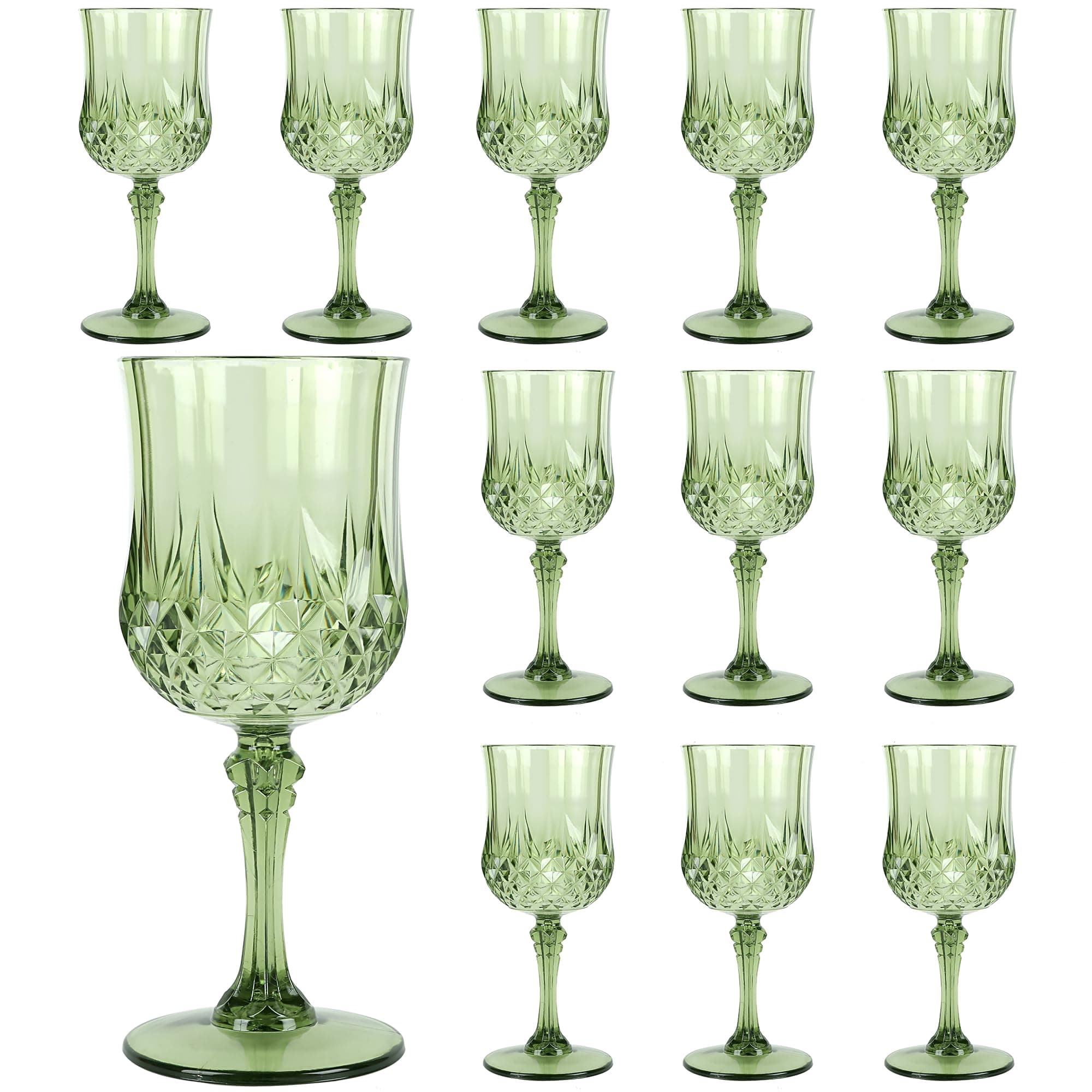 LEYIQU 12Pack Plastic Wine Glasses, 7oz Vintage Goblets for Wedding
