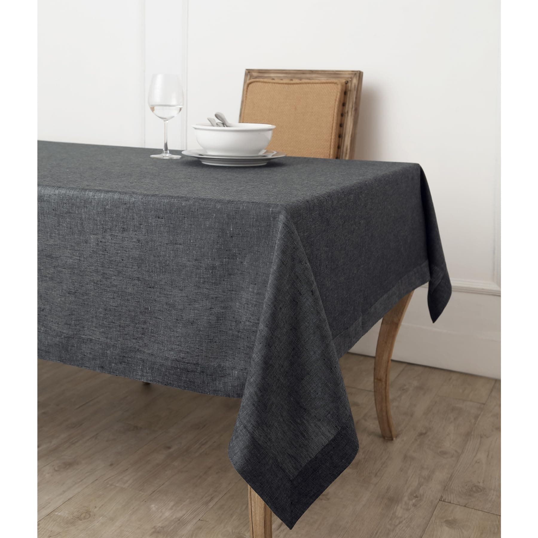 Solino Home 100% Pure Linen Tablecloth Charcoal Grey, Athena 60 x 108 in