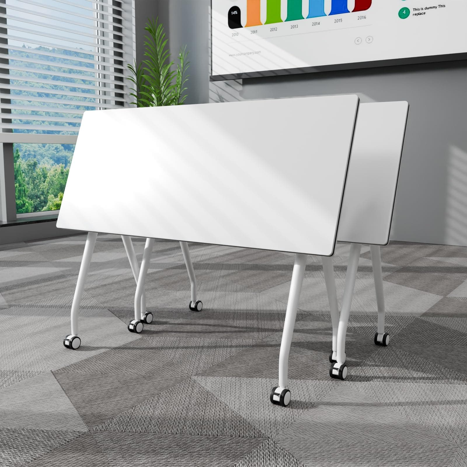 IEDZBEQ Modular Conference Table 2PCS, 5.9FT Folding Conference Room Tables with Wheels, Mobile White Training Seminar Table for Seats 4-20 Large Foldable Convertible Meeting Tables for Office