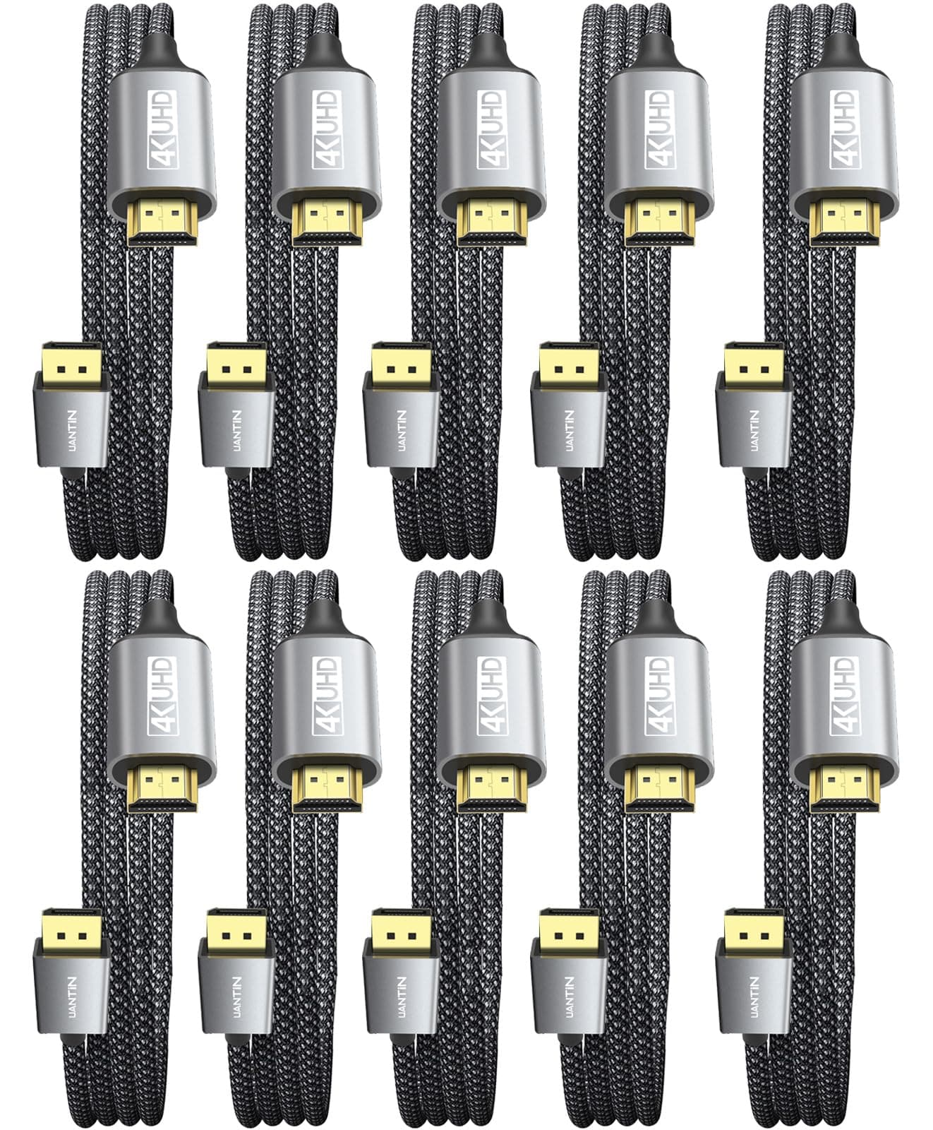 UANTIN 10 Pack 4K DisplayPort to HDMI Cable 3Ft | 1080P@120Hz,1440P/2K@60Hz Uni-Directional DP to HDMI Male Braided Cord Display Port to HDMI Cable for Dell,Lenovo,ThinkPad,HP,AMD,NVIDIA