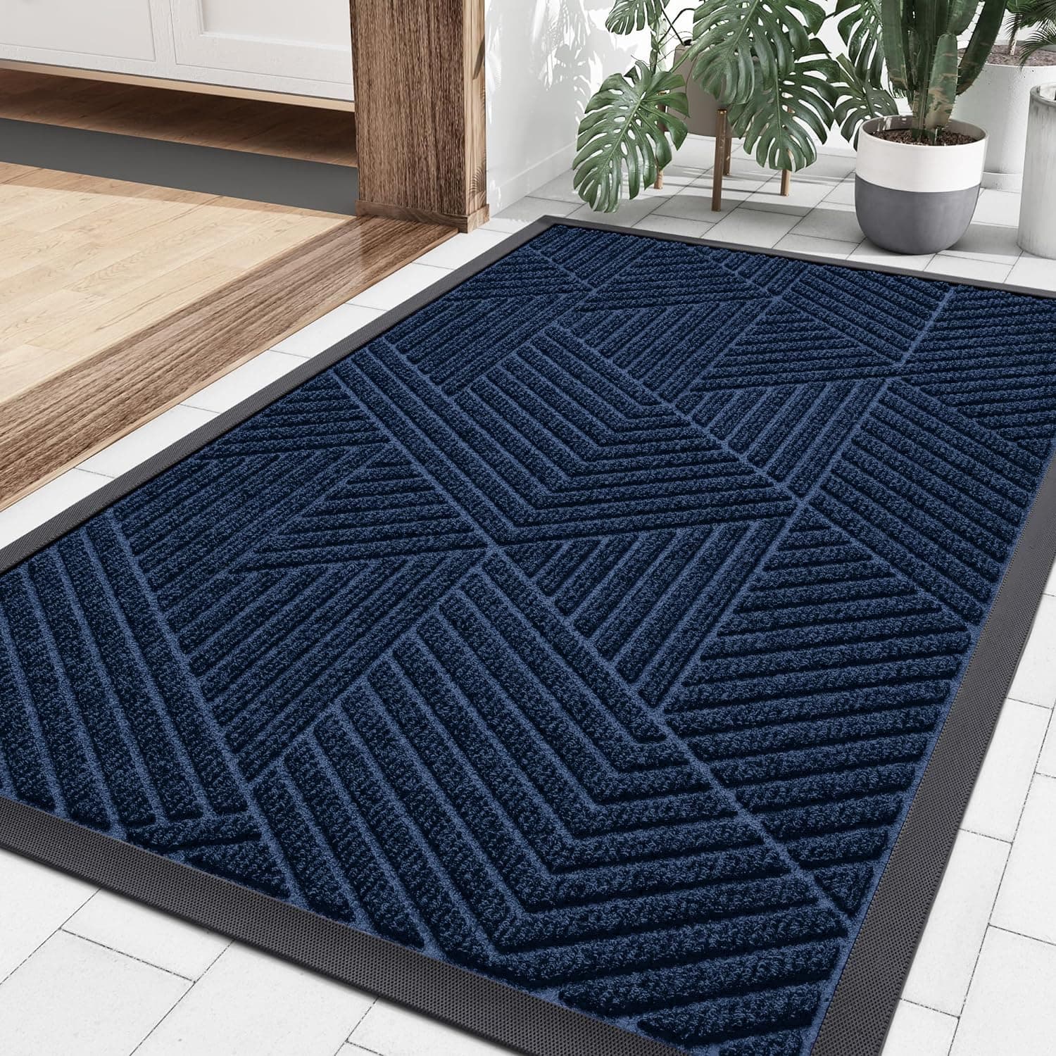 OLANLY Front Door Mat Outdoor Indoor, Heavy Duty Non Slip Rubber Mat, Absorbent Outdoor Rug, Easy Clean Welcome Mat, Low Profile Entryway Rugs, 35"x23", Navy