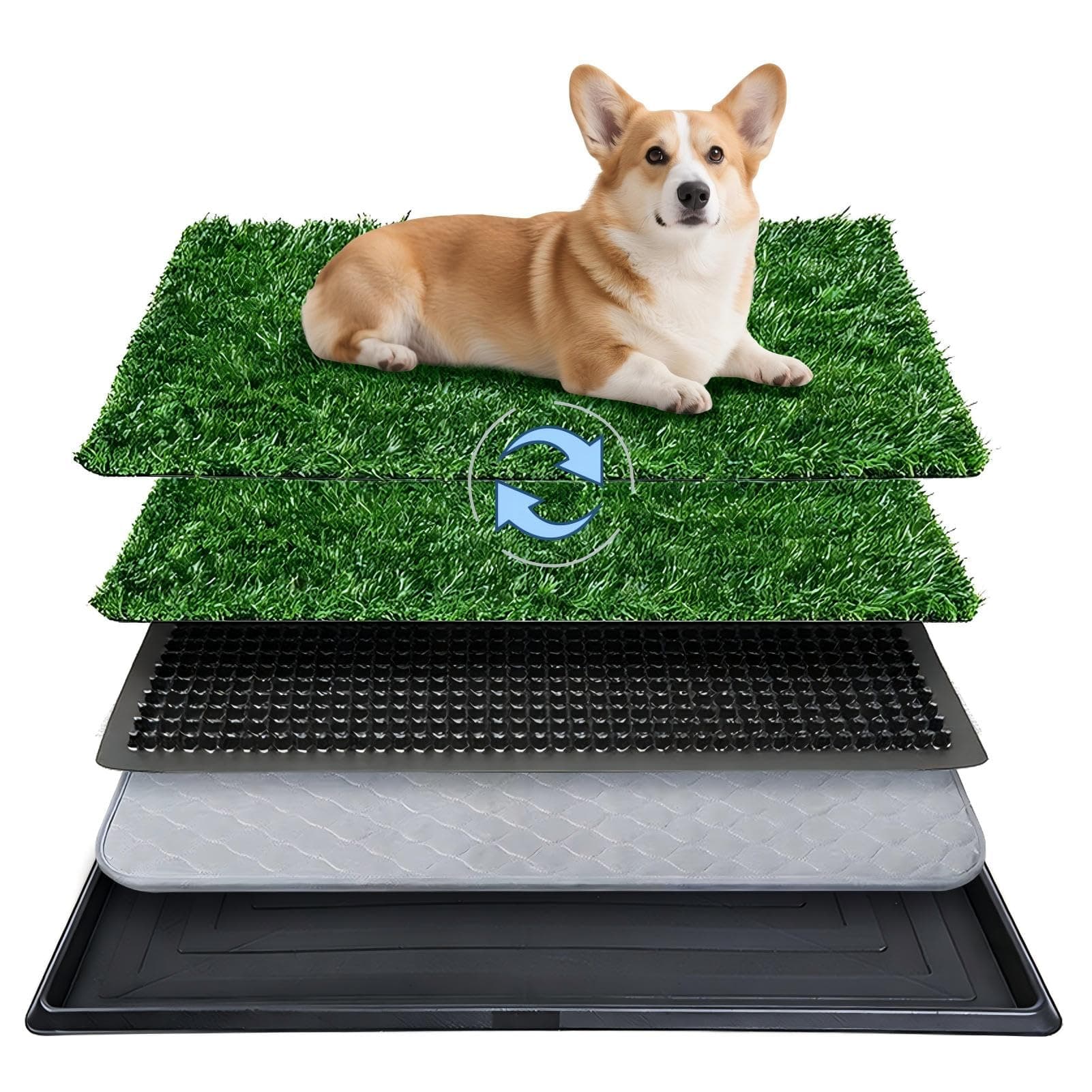 Dog Grass Pad with Tray,20"x25" Dog Litter Box, Artificial Turf Potty System with 2 Reusable Grass Patches + Washable Pee Pads, Portable Indoor Outdoor for Balcony Patio Apartment