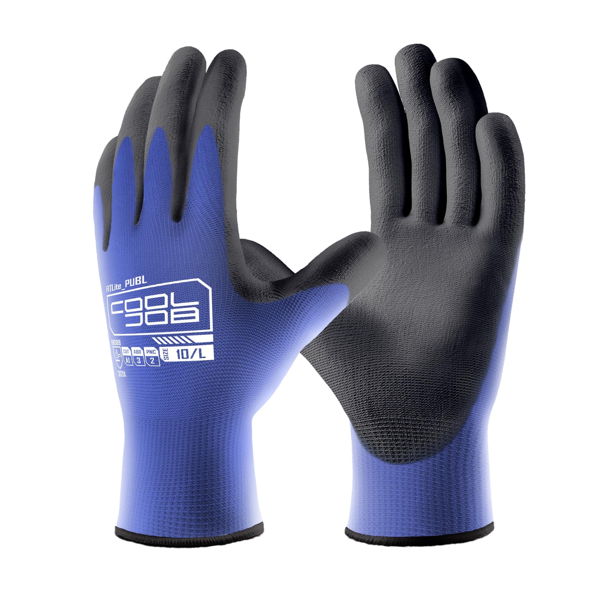 COOLJOB 12 Pairs PU Coated Safety Work Gloves, Non-Slip Grip, Blue Size XL