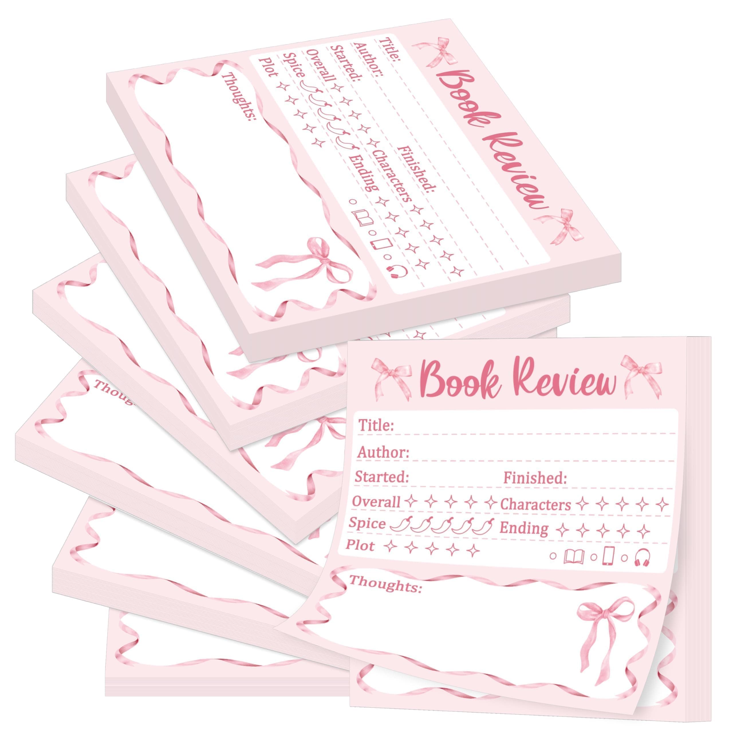 L1rabe Book Review Mini Sticky Notes - 6P Back to School Gift Pink Self Stick Note Pads Reading Tracker for Book Lover Readers, 300 Sheets Small Notepads Reading Log Stickers for Bookish Bookworm Gift