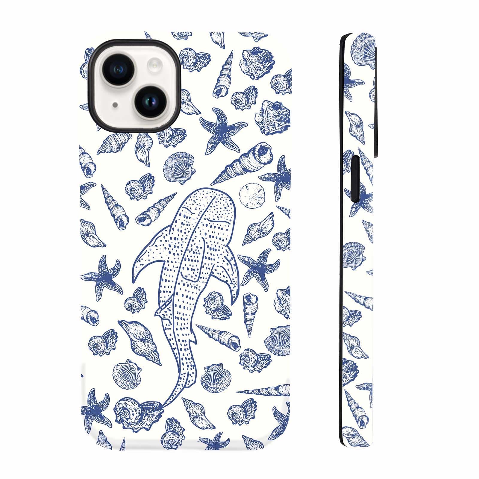 Axuimy Cute Blue Shark Aesthetic Phone Case for iPhone 14/13 (6.1"), Shockproof Soft TPU & Hard PC Hybrid 2-Layer Protective Phone Cover for Kids Teen Girls Women